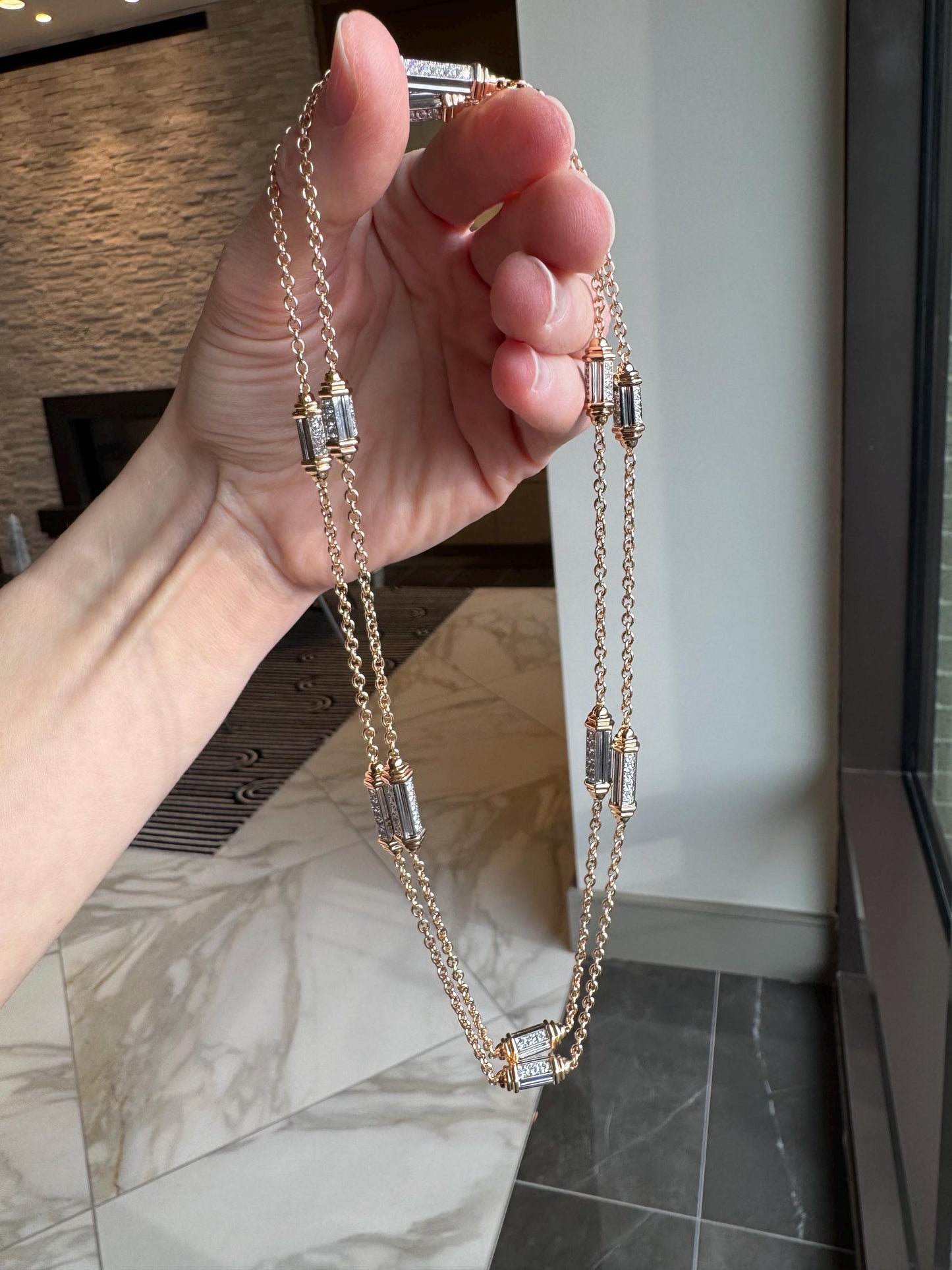 Vintage 18k Yellow & White Gold Picchiotti Diamond Station Necklace