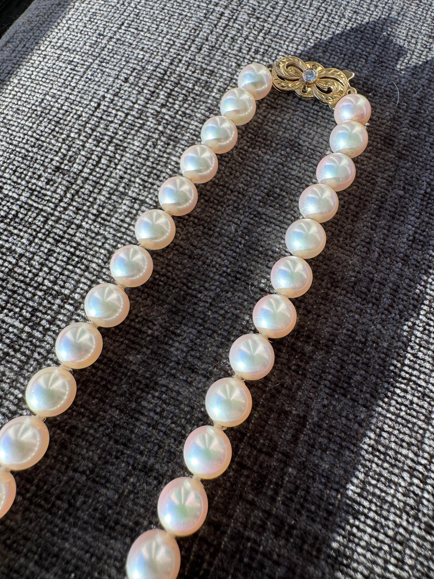 Mikimoto Pearl Necklace with 18k Yellow Gold & Diamond Clasp