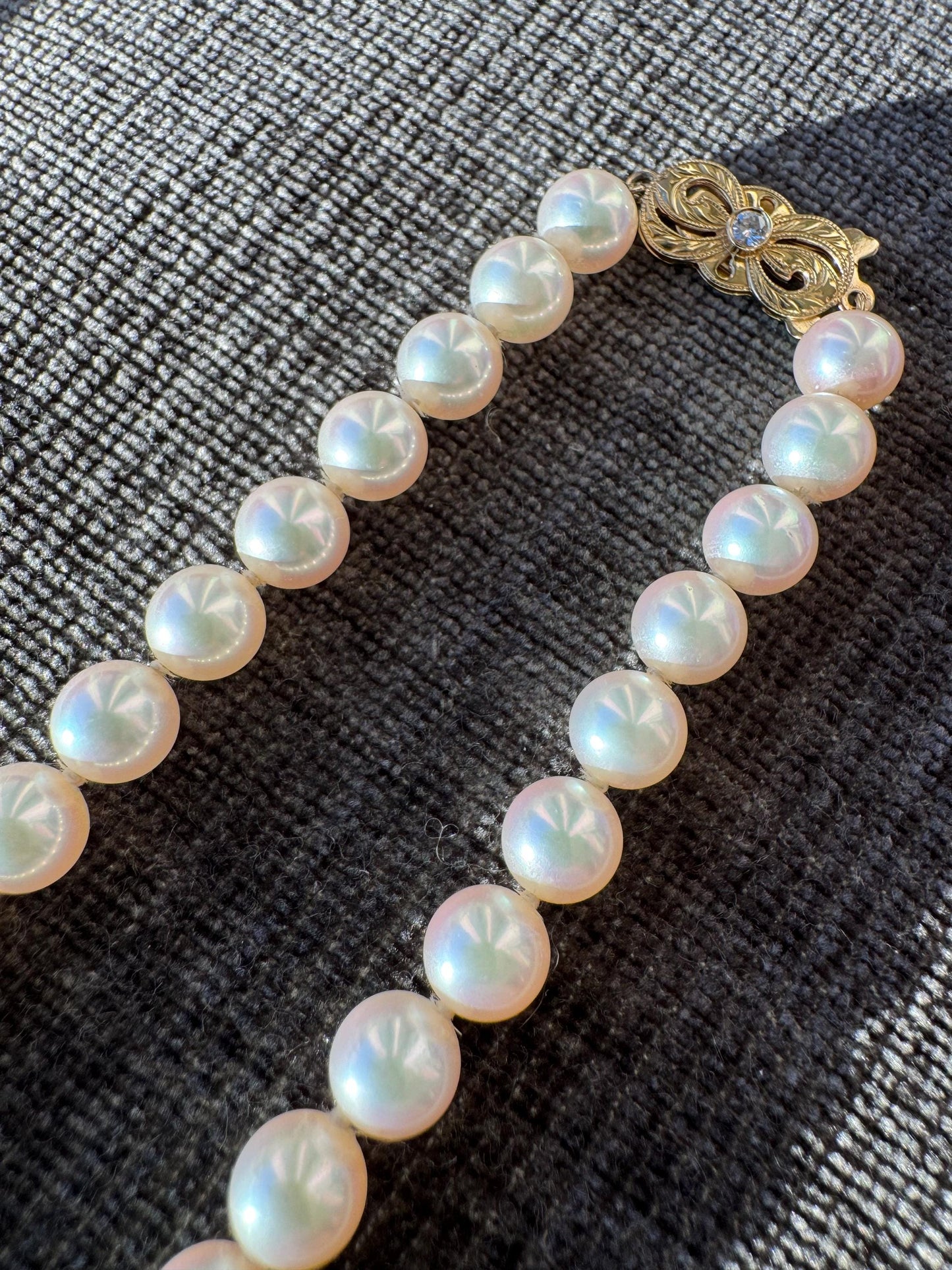 Mikimoto Pearl Necklace with 18k Yellow Gold & Diamond Clasp
