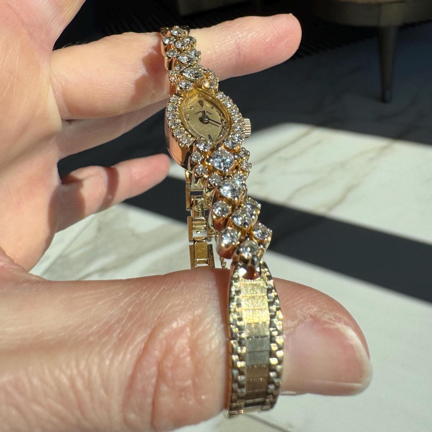 Vintage Hamilton 14k Solid Gold Diamond Bracelet Watch, 3.00 ctw, Art Deco