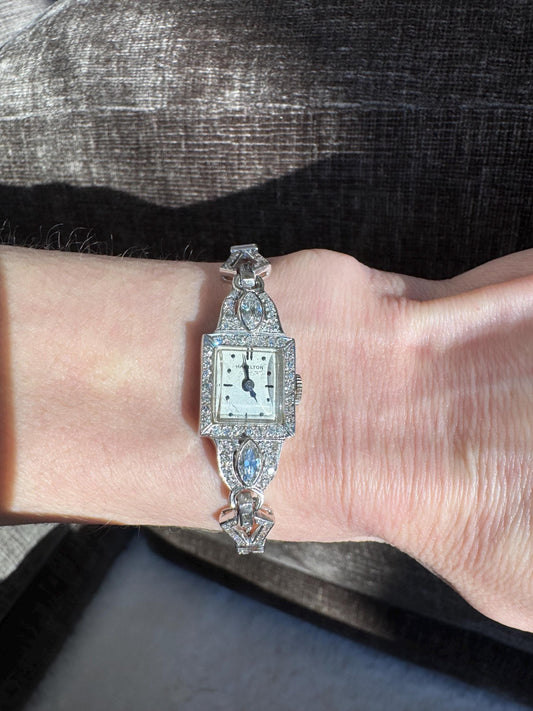 Vintage Hamilton Platinum Diamond Bracelet Watch, 3.00 ctw, Art Deco