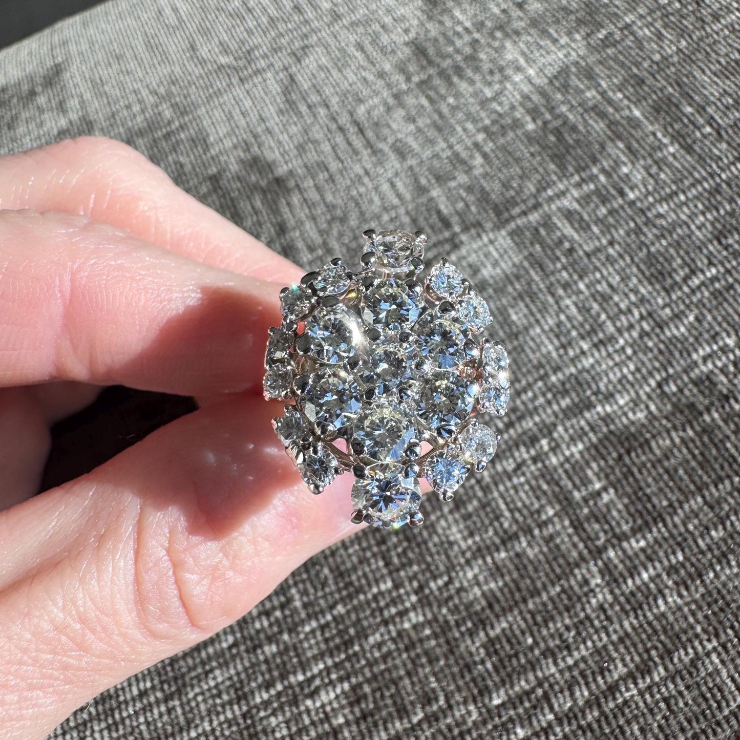 Vintage 14k White Gold 7 Carat Natural Diamond Cluster Ring
