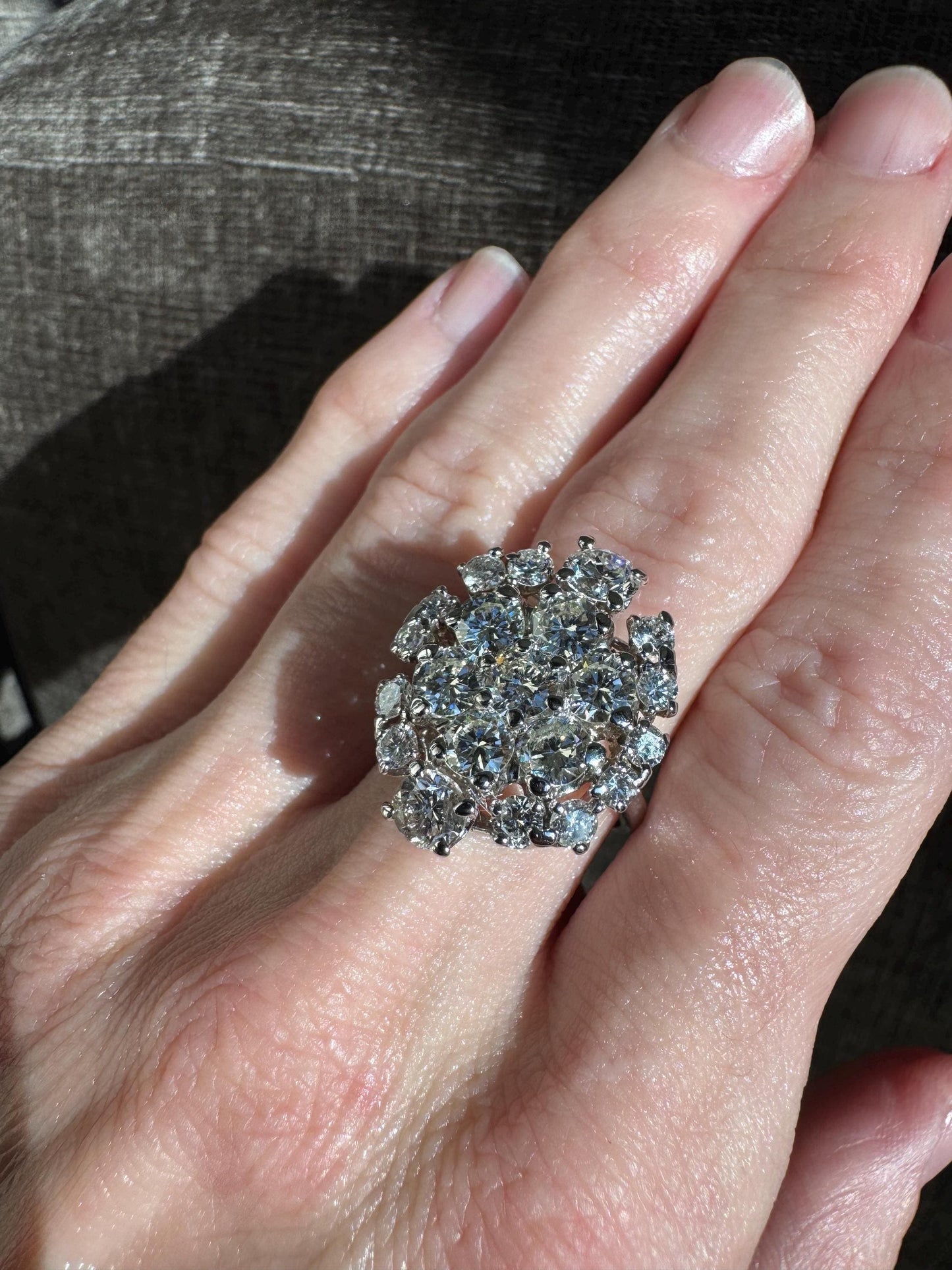 Vintage 14k White Gold 7 Carat Natural Diamond Cluster Ring