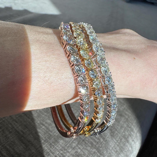 18K Gold Natural Diamond Bangle Bracelet Set, White Yellow Rose Gold