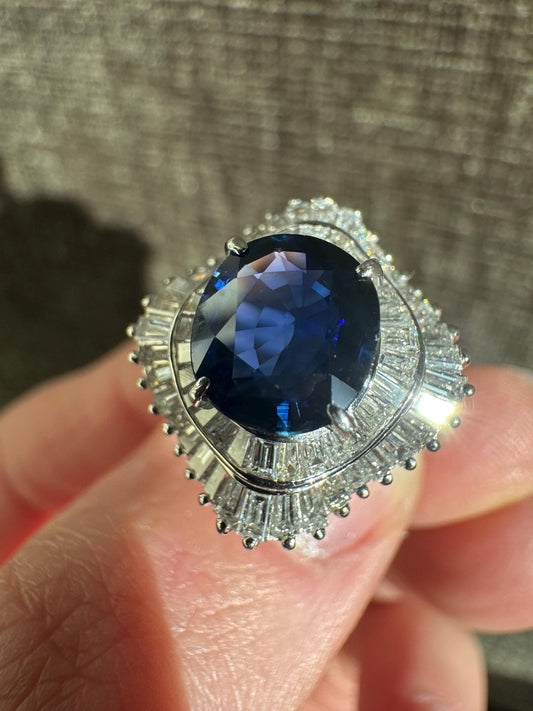 GIA Certified Natural Untreated Blue Sapphire & Diamond Platinum Ballarina Ring