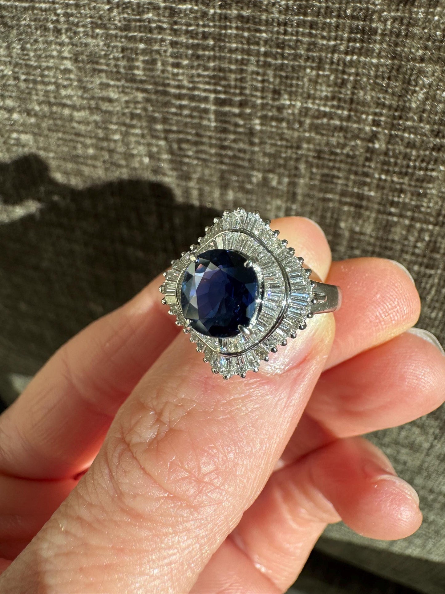 GIA Certified Natural Untreated Blue Sapphire & Diamond Platinum Ballarina Ring
