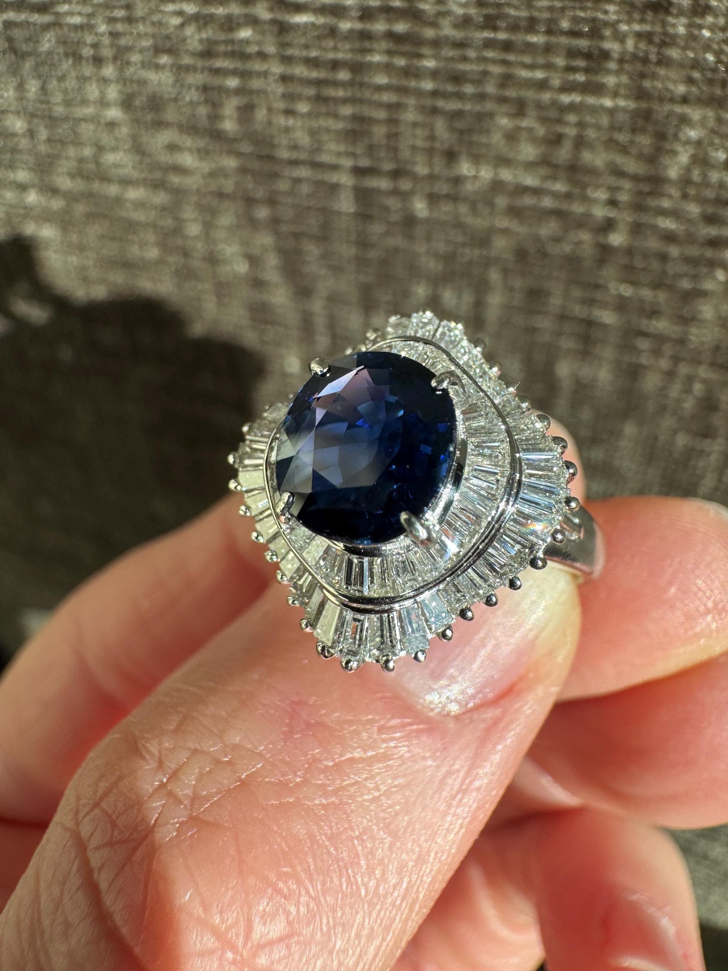 GIA Certified Natural Untreated Blue Sapphire & Diamond Platinum Ballarina Ring