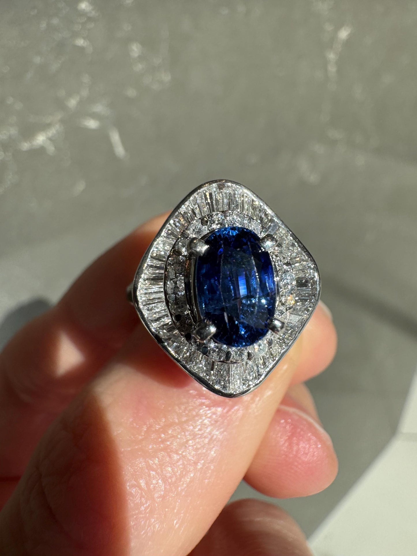 Estate GIA Certified Natural Blue Ceylon Sapphire & Diamond Ballarina Platinum Ring