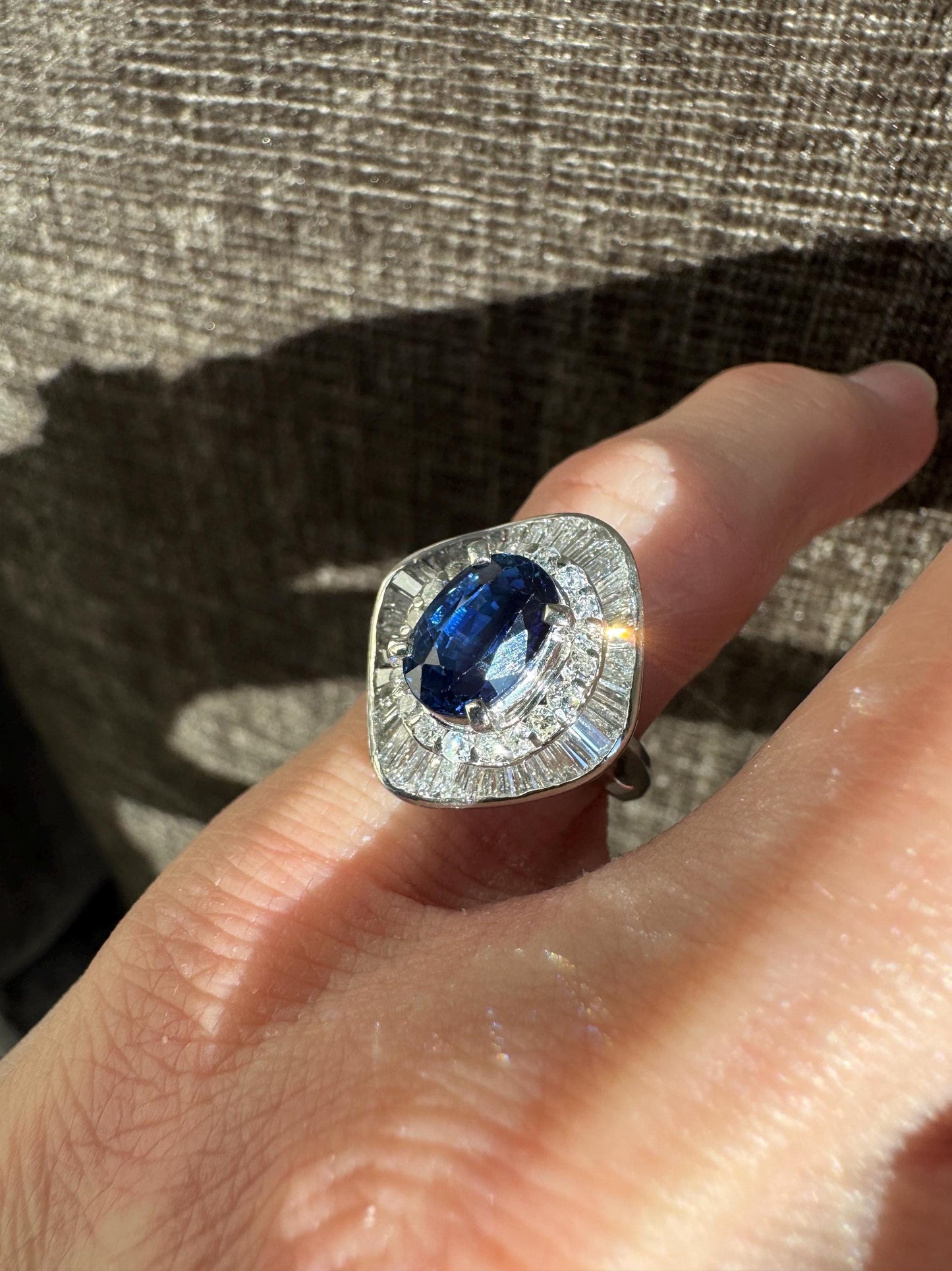 Estate GIA Certified Natural Blue Ceylon Sapphire & Diamond Ballarina Platinum Ring