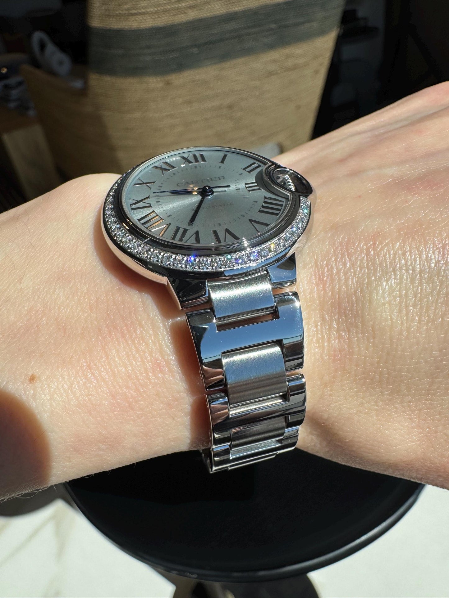 Cartier Ballon Bleu Diamond Bezel Watch | Silver Sunburst Dial, Stainless Steel