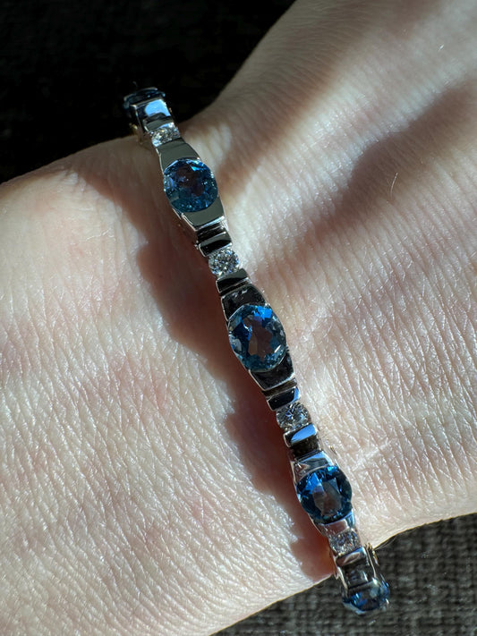 18K Gold Aquamarine Diamond Tennis Bracelet | Two Tone Estate Jewelry 4.8ct