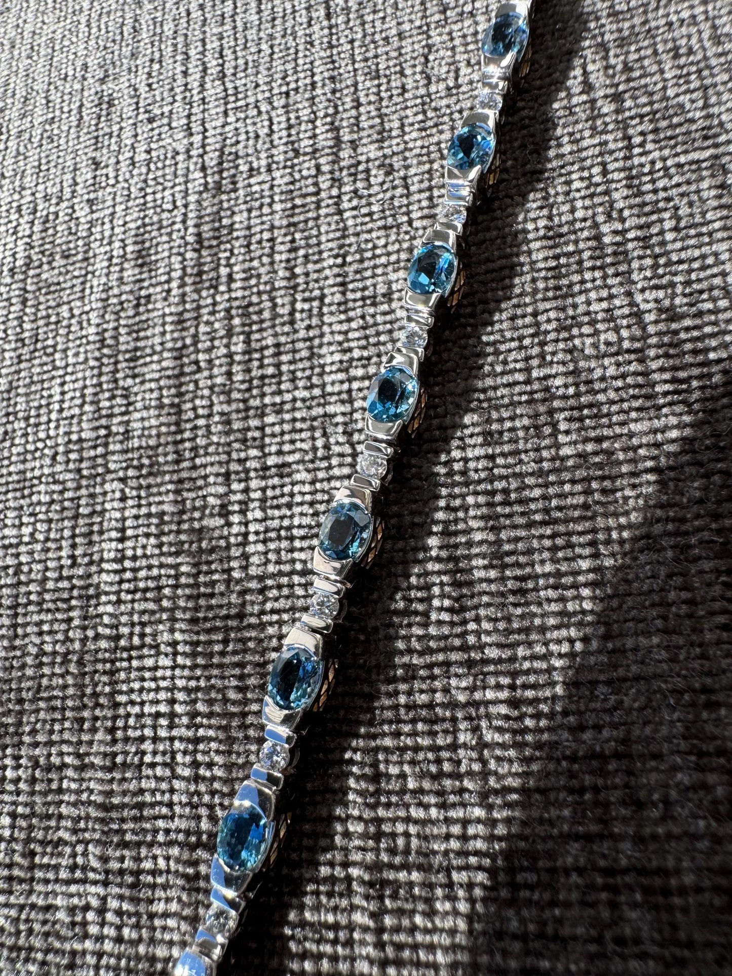 18K Gold Aquamarine Diamond Tennis Bracelet | Two Tone Estate Jewelry 4.8ct