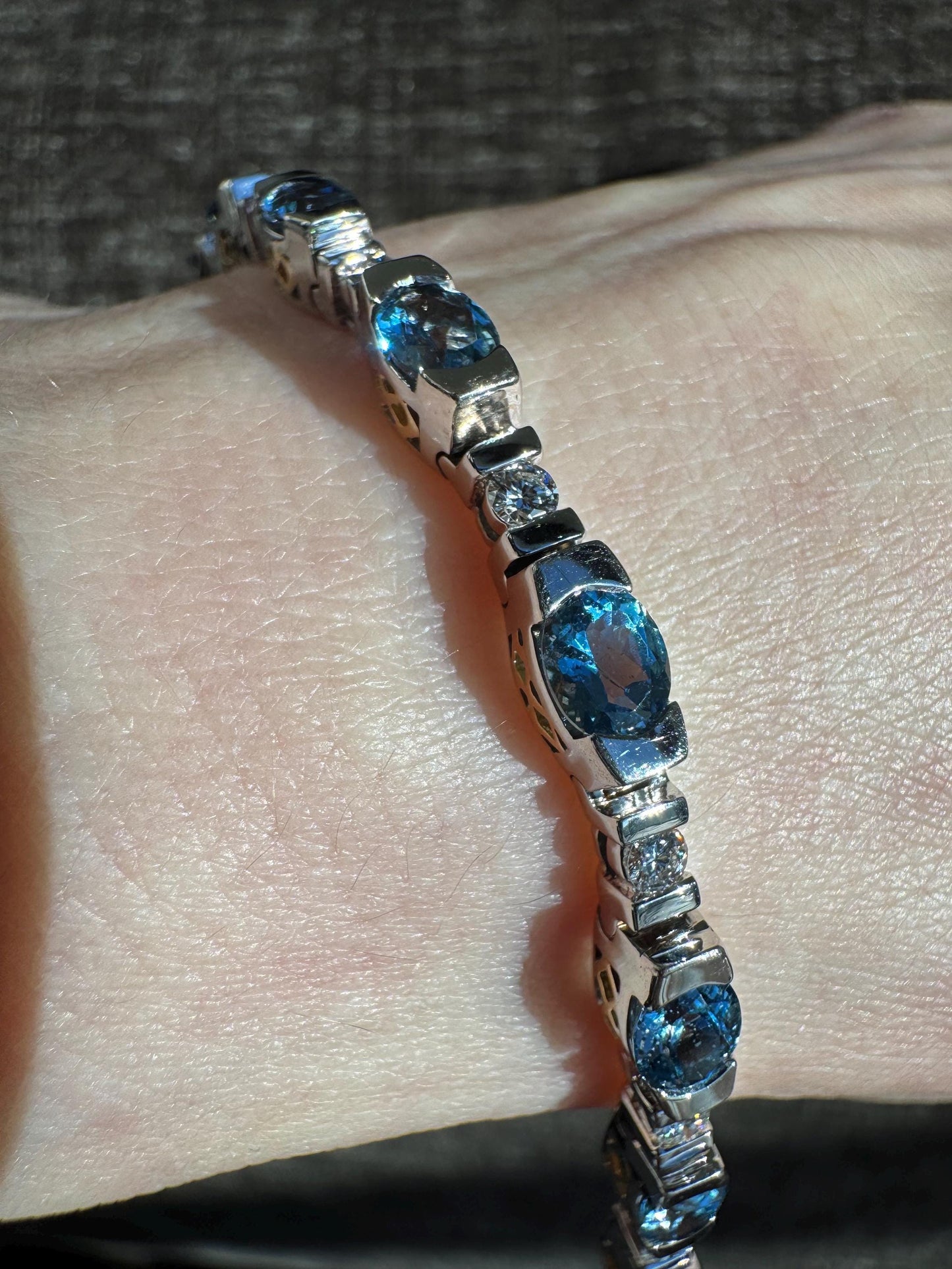 18K Gold Aquamarine Diamond Tennis Bracelet | Two Tone Estate Jewelry 4.8ct