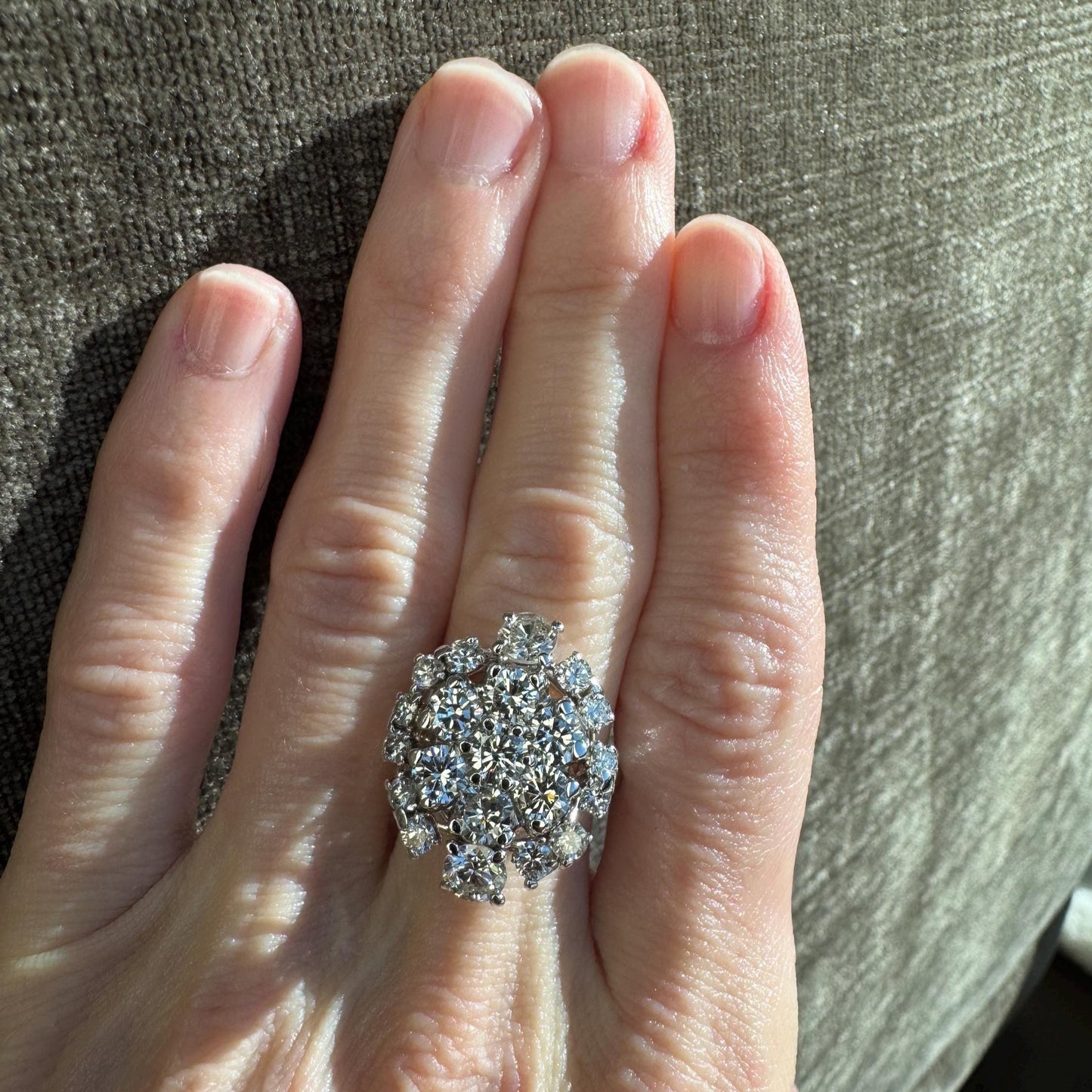 Vintage 14k White Gold 7 Carat Natural Diamond Cluster Ring