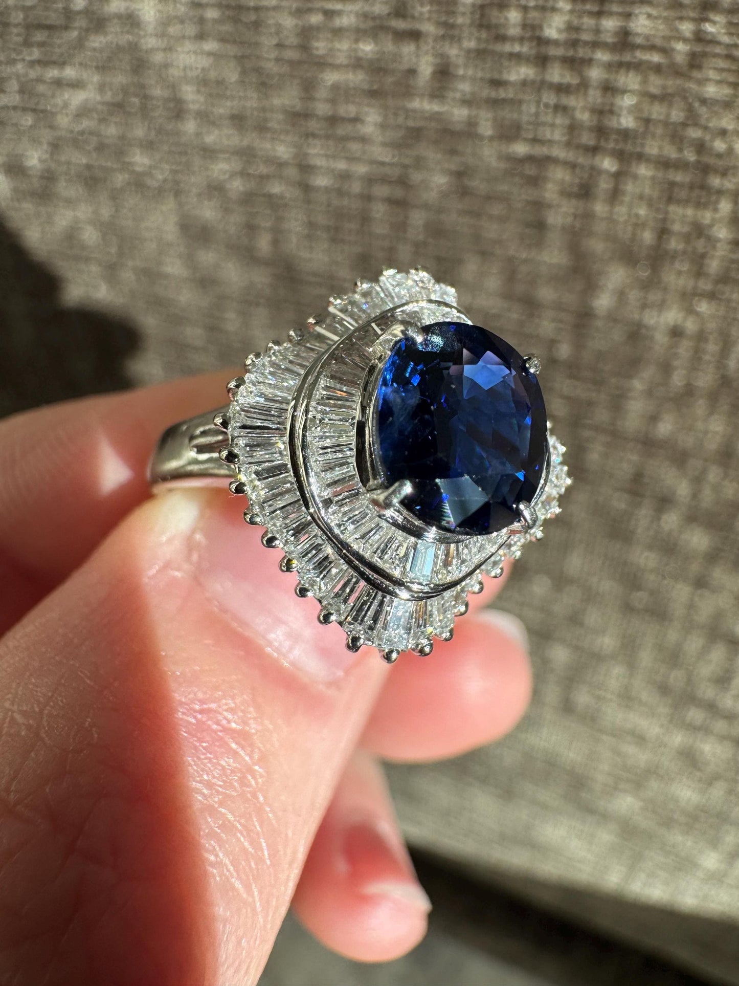 GIA Certified Natural Untreated Blue Sapphire & Diamond Platinum Ballarina Ring