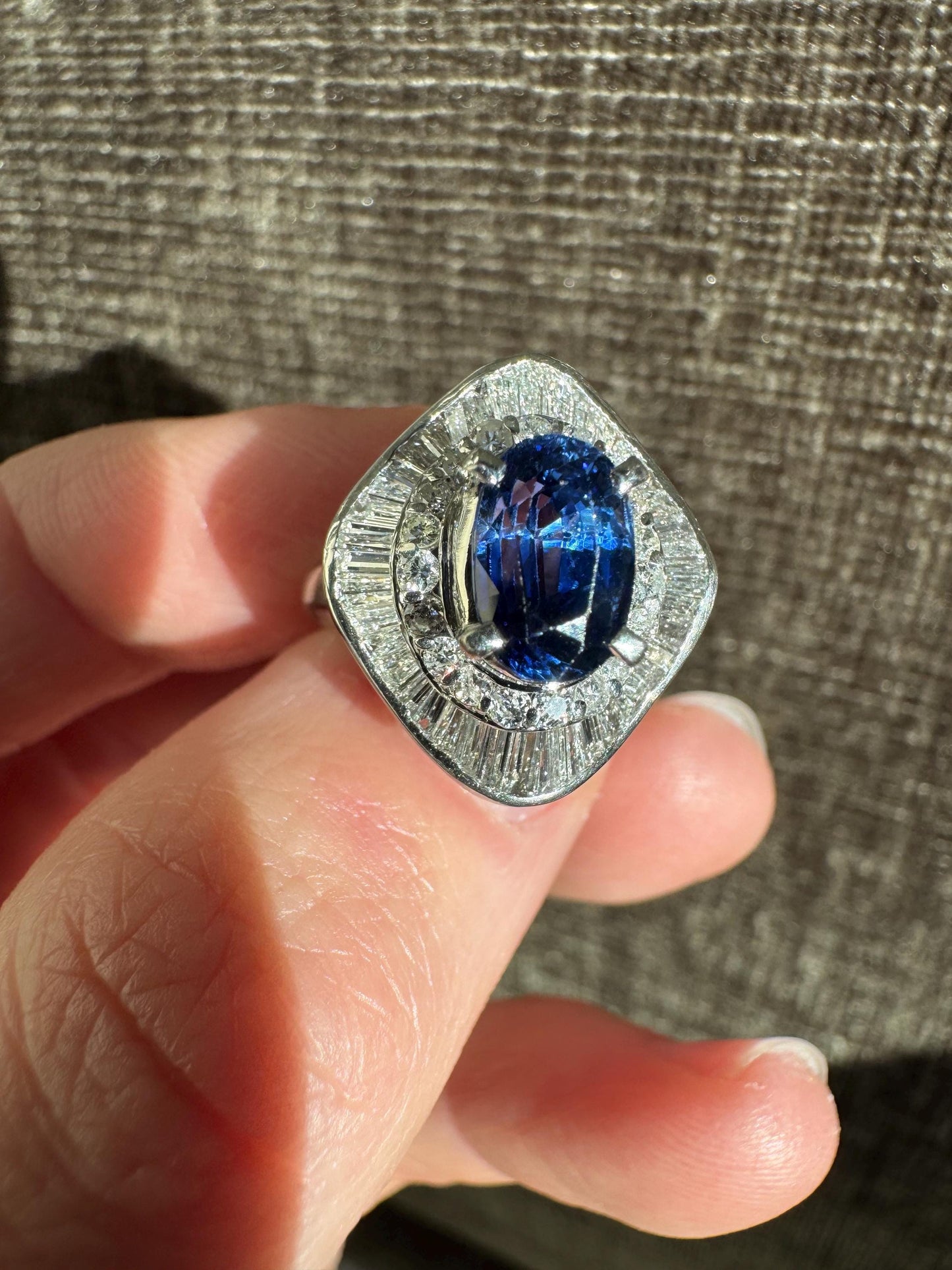 Estate GIA Certified Natural Blue Ceylon Sapphire & Diamond Ballarina Platinum Ring