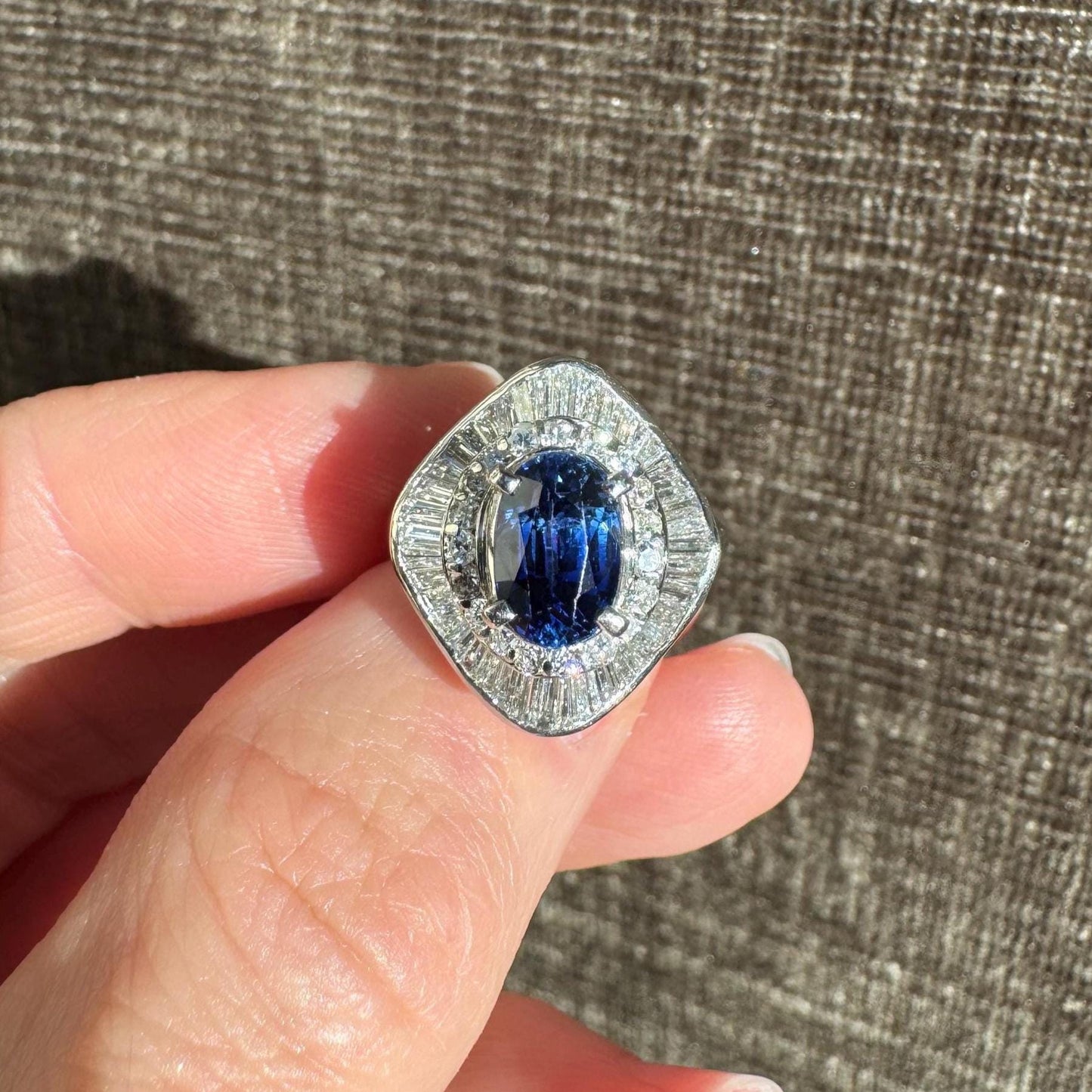 Estate GIA Certified Natural Blue Ceylon Sapphire & Diamond Ballarina Platinum Ring