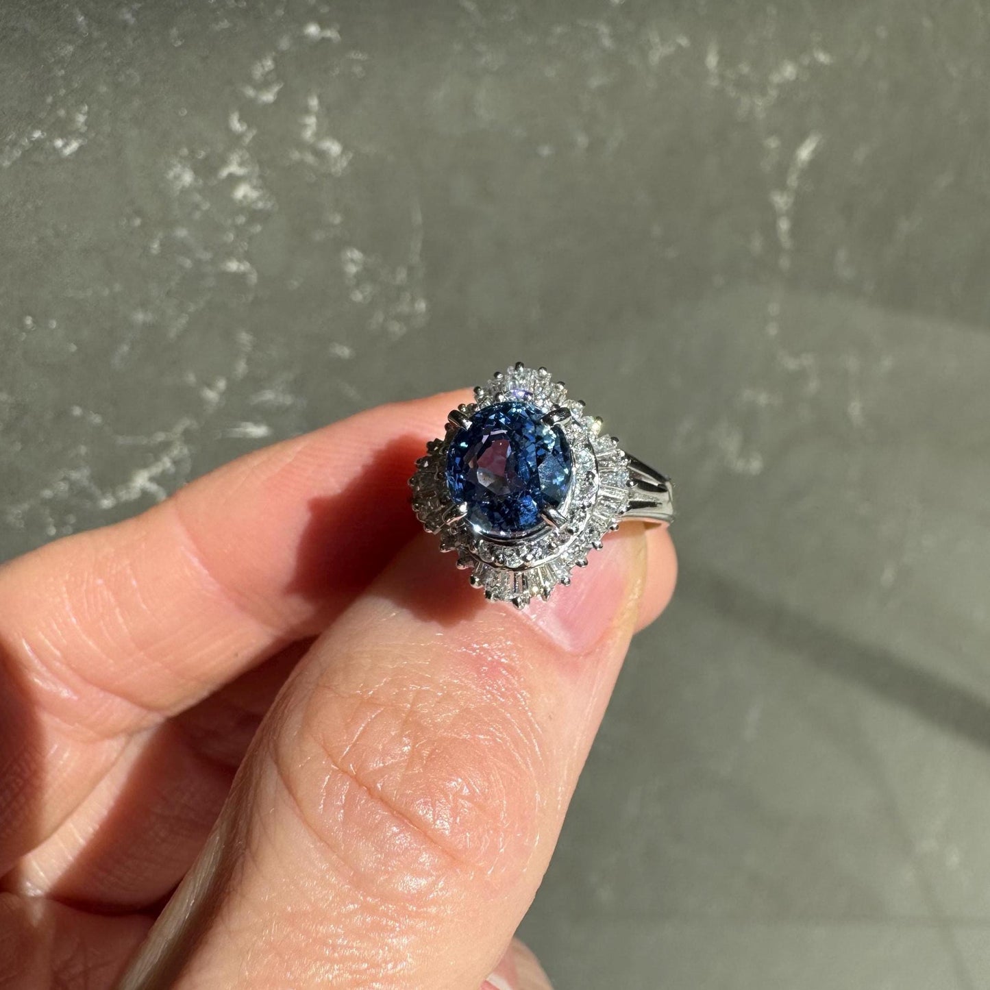 Estate GIA Certified Natural Untreated Sri Lanka Cornflower Sapphire & Diamond Ballarina Platinum Ring