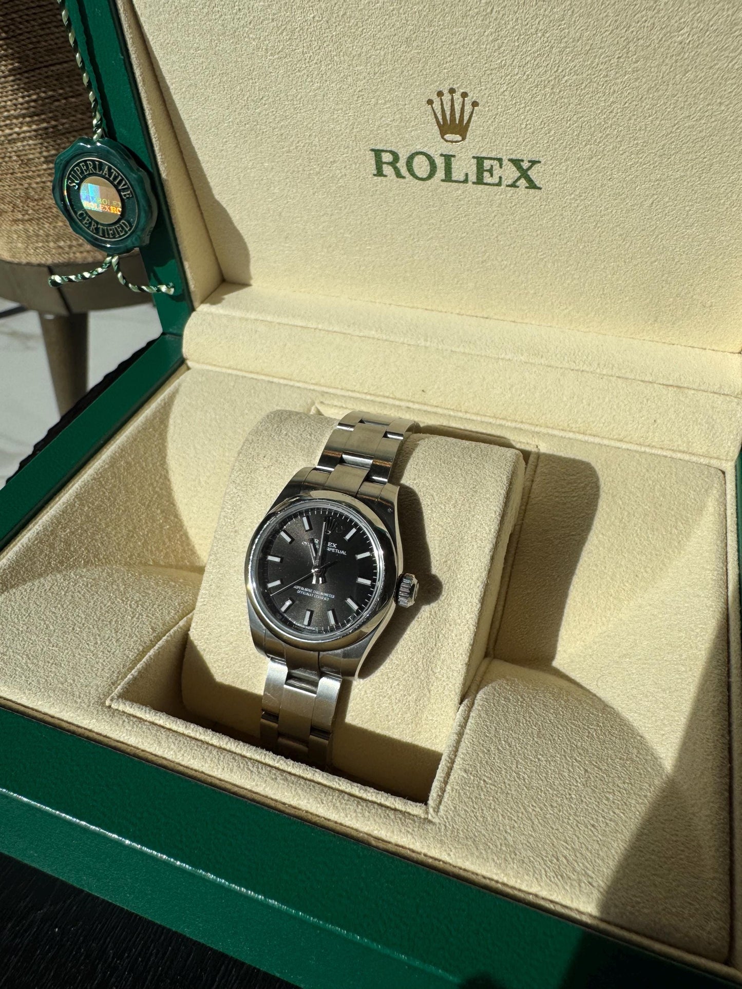 Rolex Oyster Perpetual 26mm Black Dial Stainless Steel Watch (Full Set)