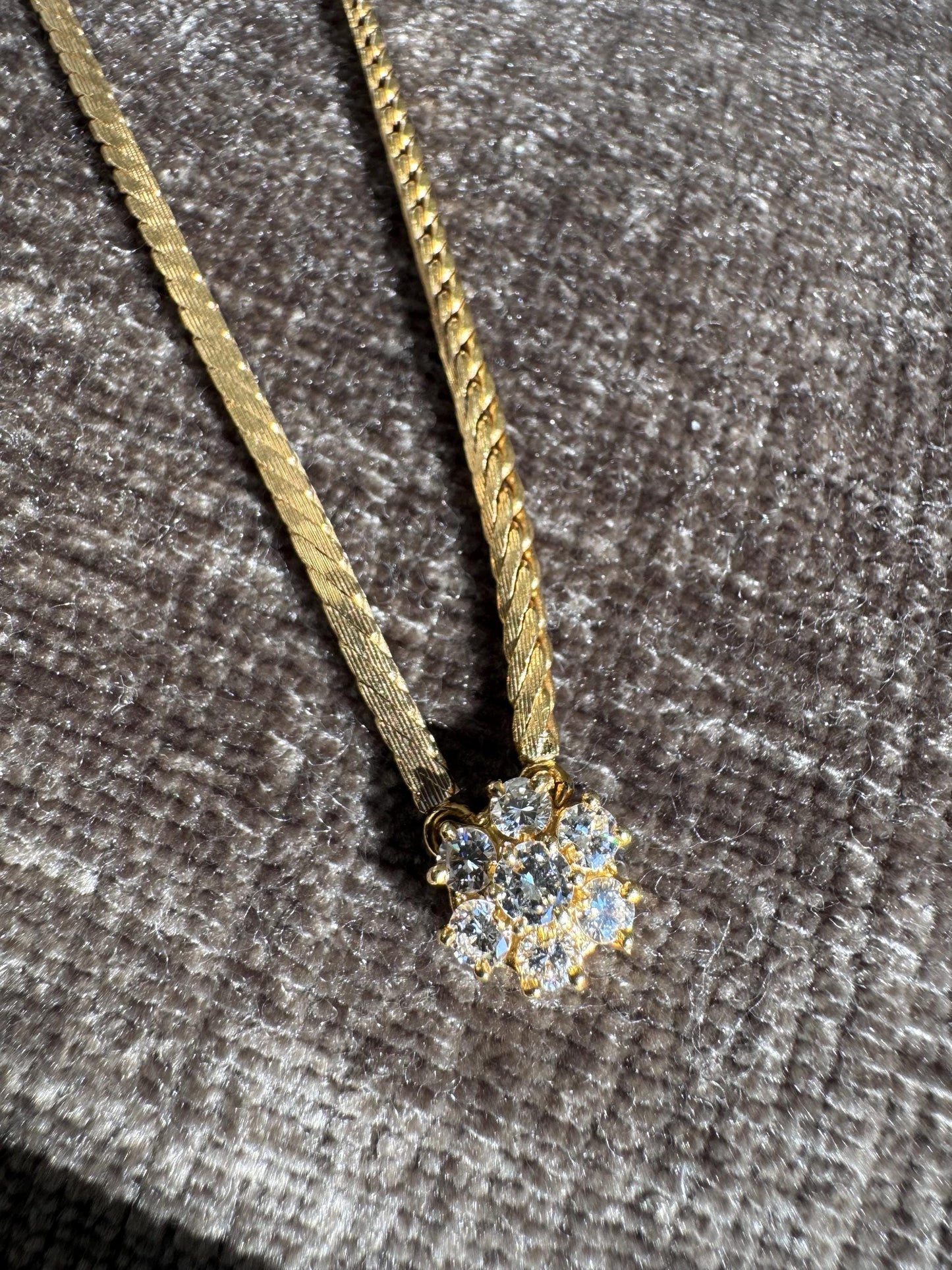 18K Solid Gold Natural Diamond Flower Cluster Necklace