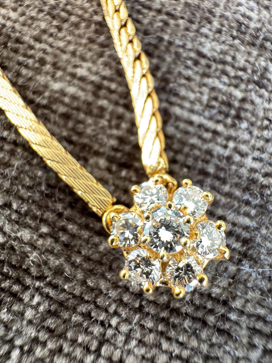 18K Solid Gold Natural Diamond Flower Cluster Necklace