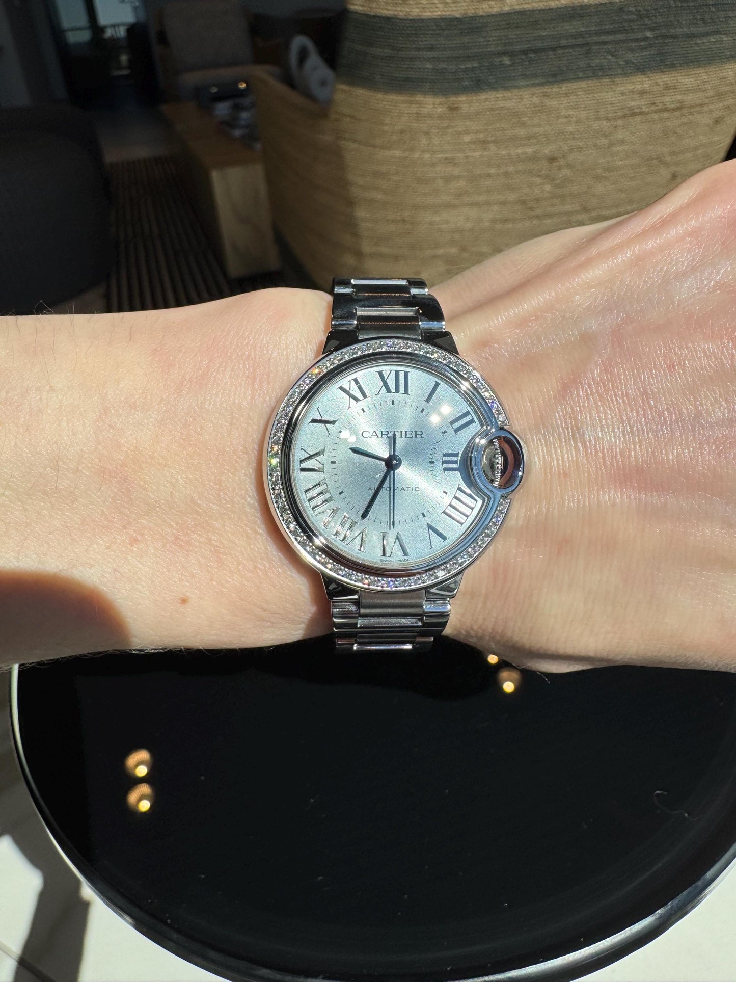 Cartier Ballon Bleu Diamond Bezel Watch | Silver Sunburst Dial, Stainless Steel