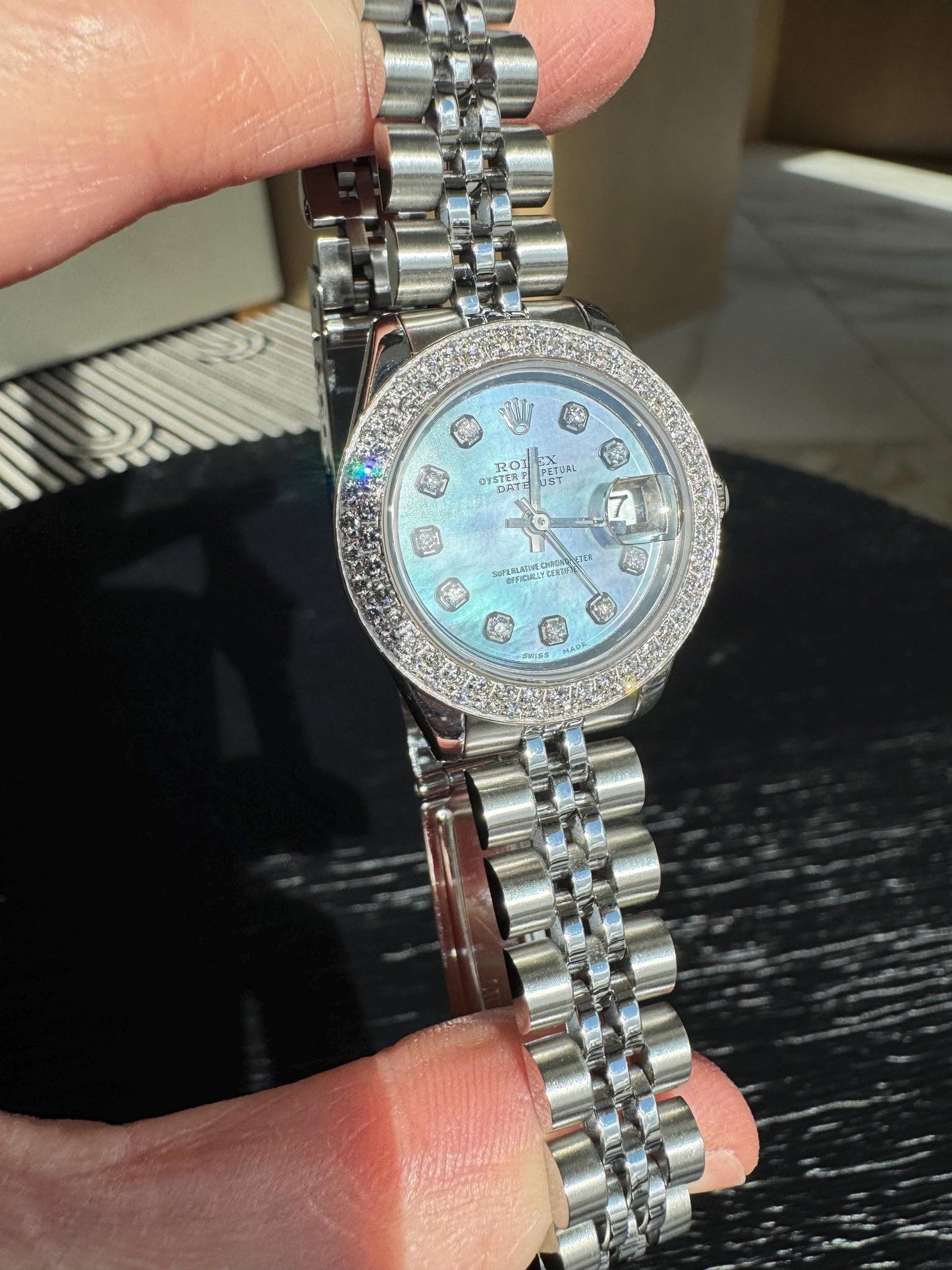 Vintage Rolex Datejust Diamond Mother of Pearl Watch | Custom Diamond Bezel Jubilee Bracelet