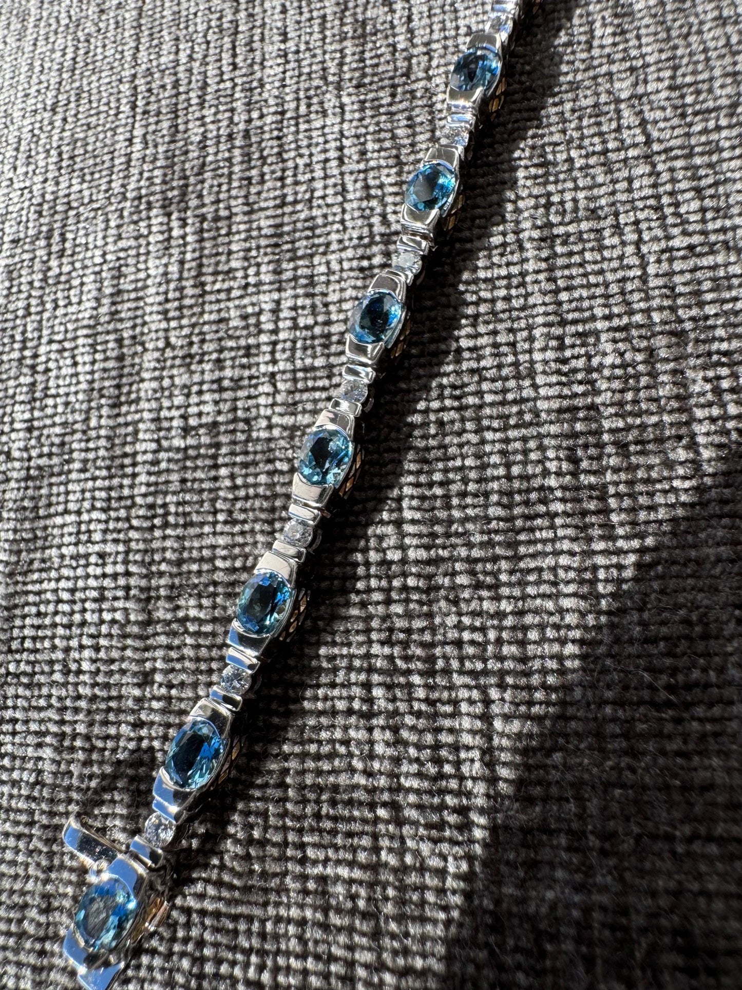 18K Gold Aquamarine Diamond Tennis Bracelet | Two Tone Estate Jewelry 4.8ct