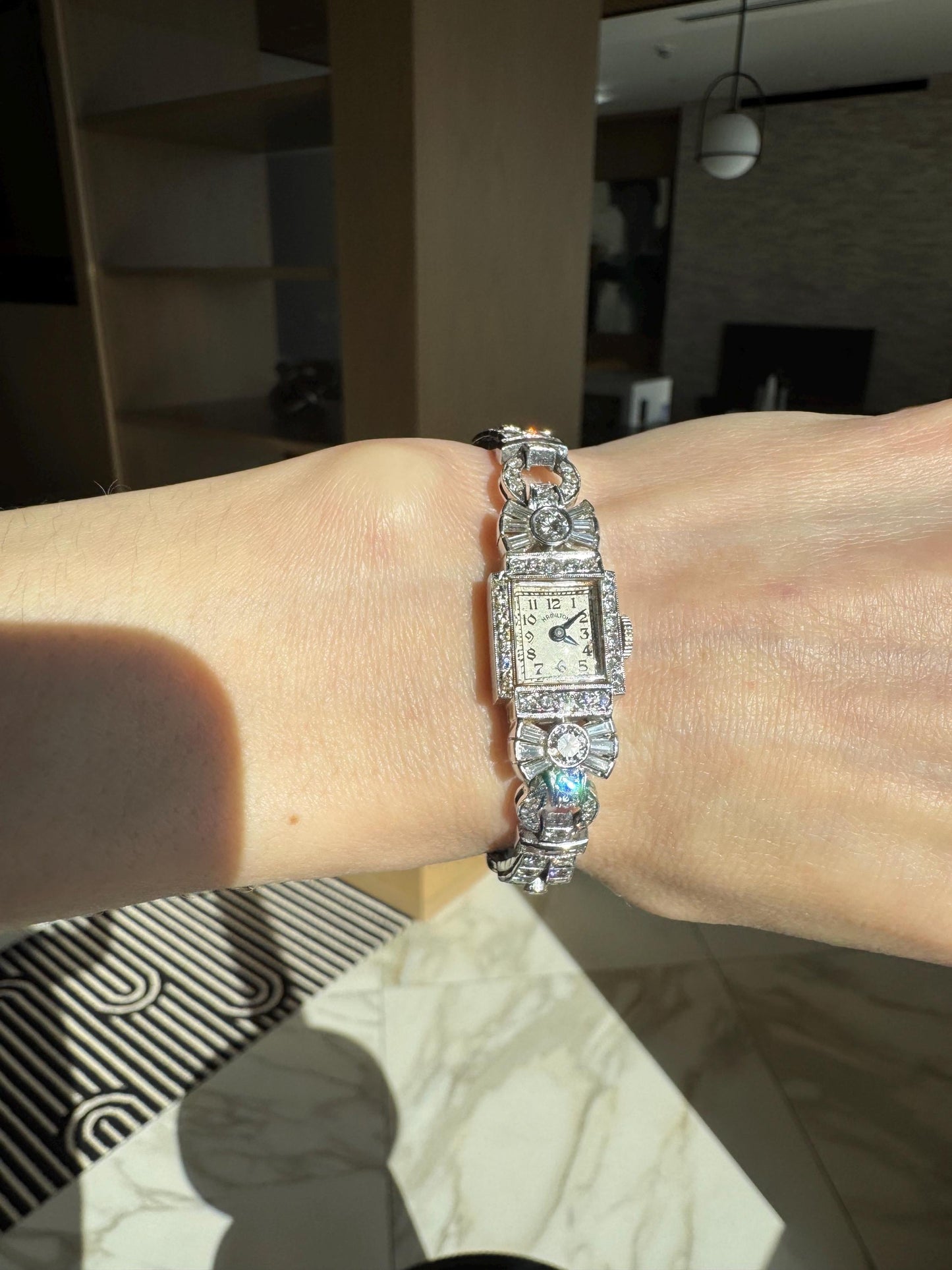 Vintage Platinum 5ctw Diamond Ladies Wristwatch, Art Deco Hamilton
