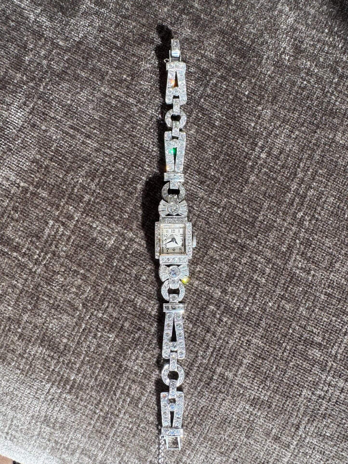 Vintage Platinum 5ctw Diamond Ladies Wristwatch, Art Deco Hamilton