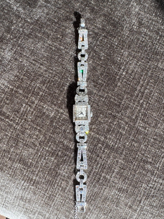 Vintage Platinum 5ctw Diamond Ladies Wristwatch, Art Deco Hamilton
