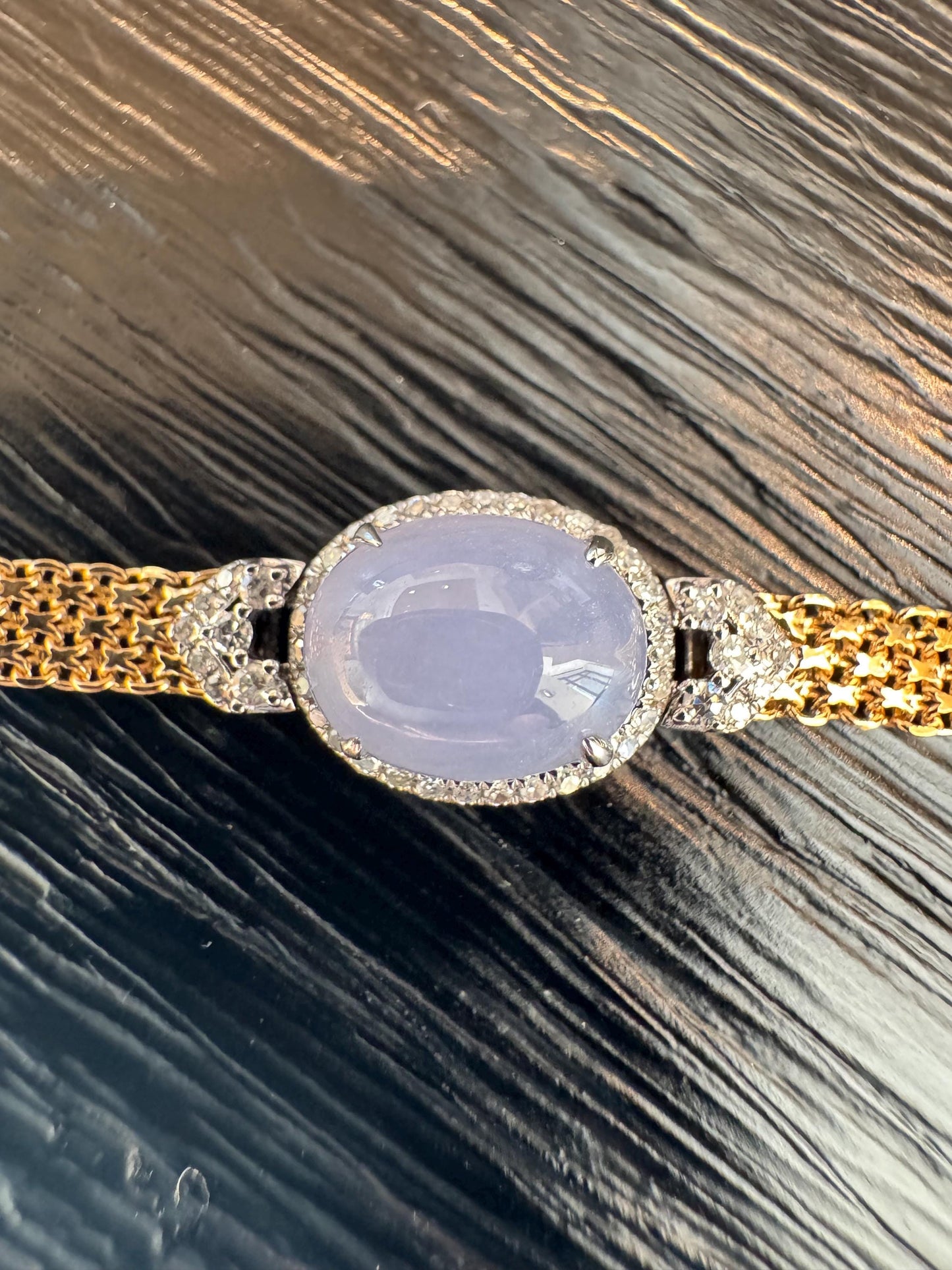 18k Yellow Gold Natural Untreated Lavender Jade & Diamond Bracelet