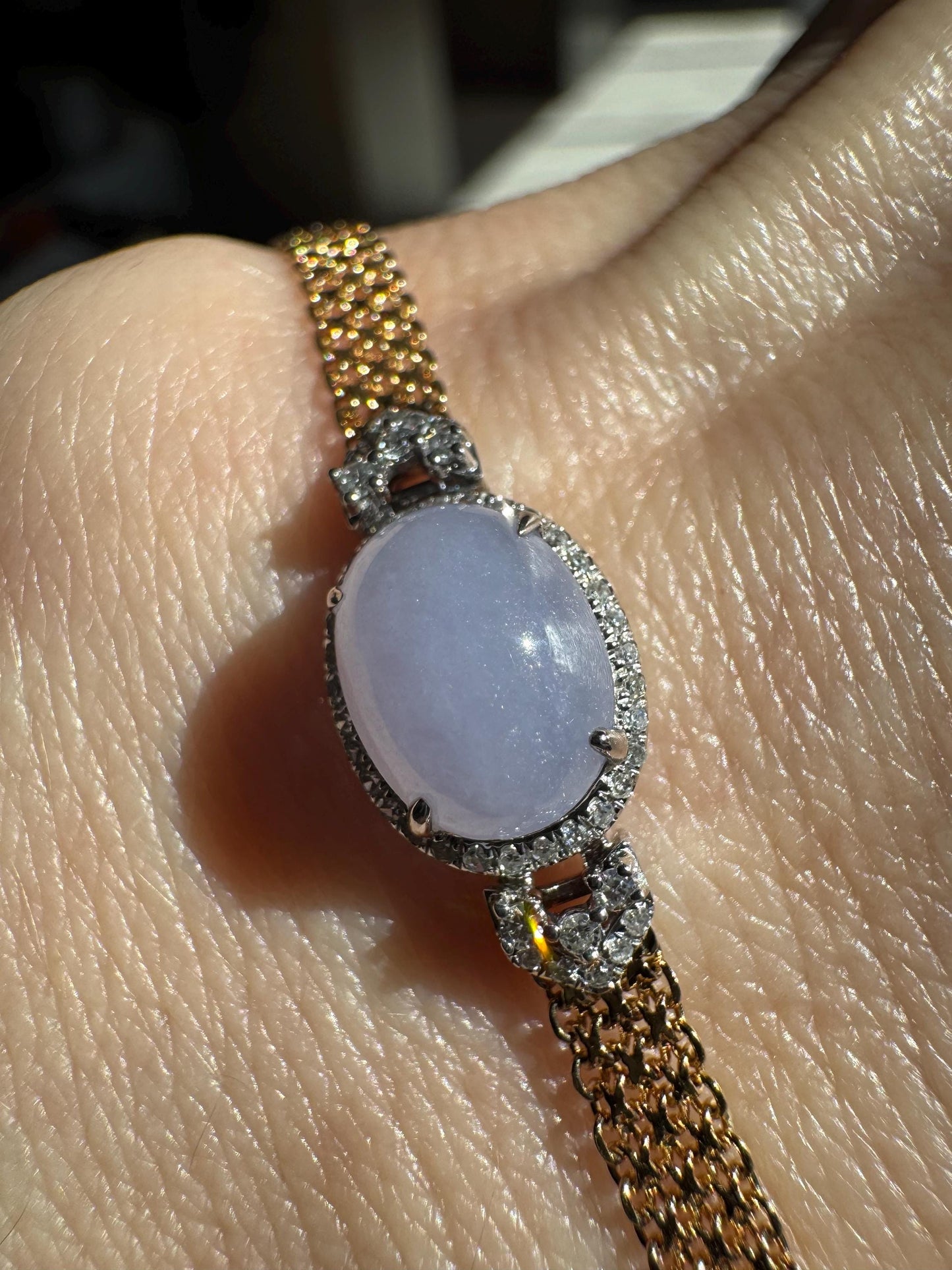 18k Yellow Gold Natural Untreated Lavender Jade & Diamond Bracelet