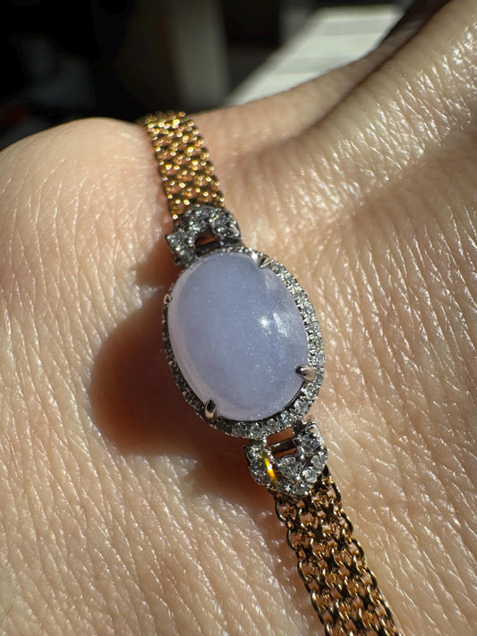 18k Yellow Gold Natural Untreated Lavender Jade & Diamond Bracelet