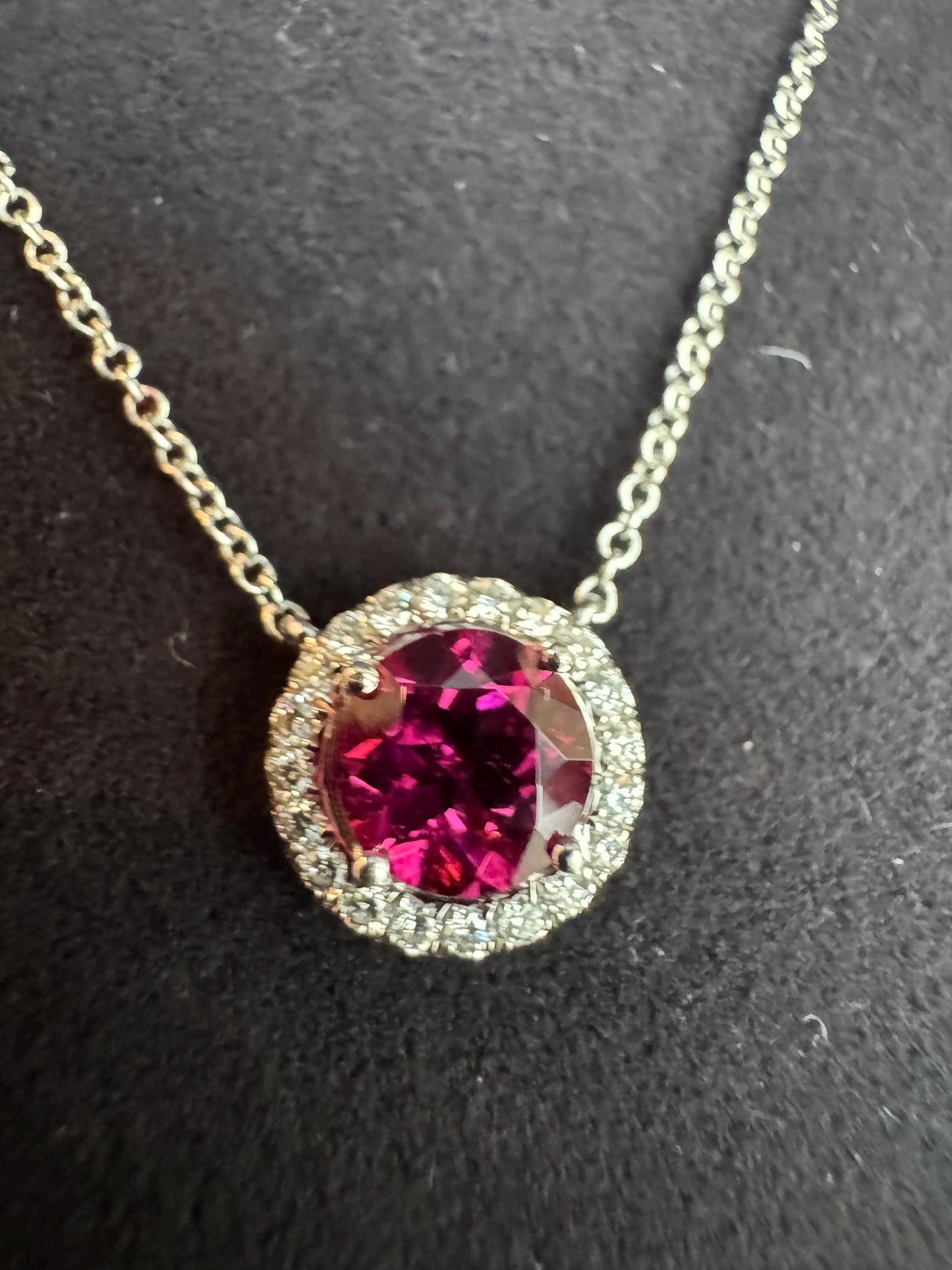 Authentic Retired Tiffany & Co. Soleste Rubellte and Diamond Platinum Pendant