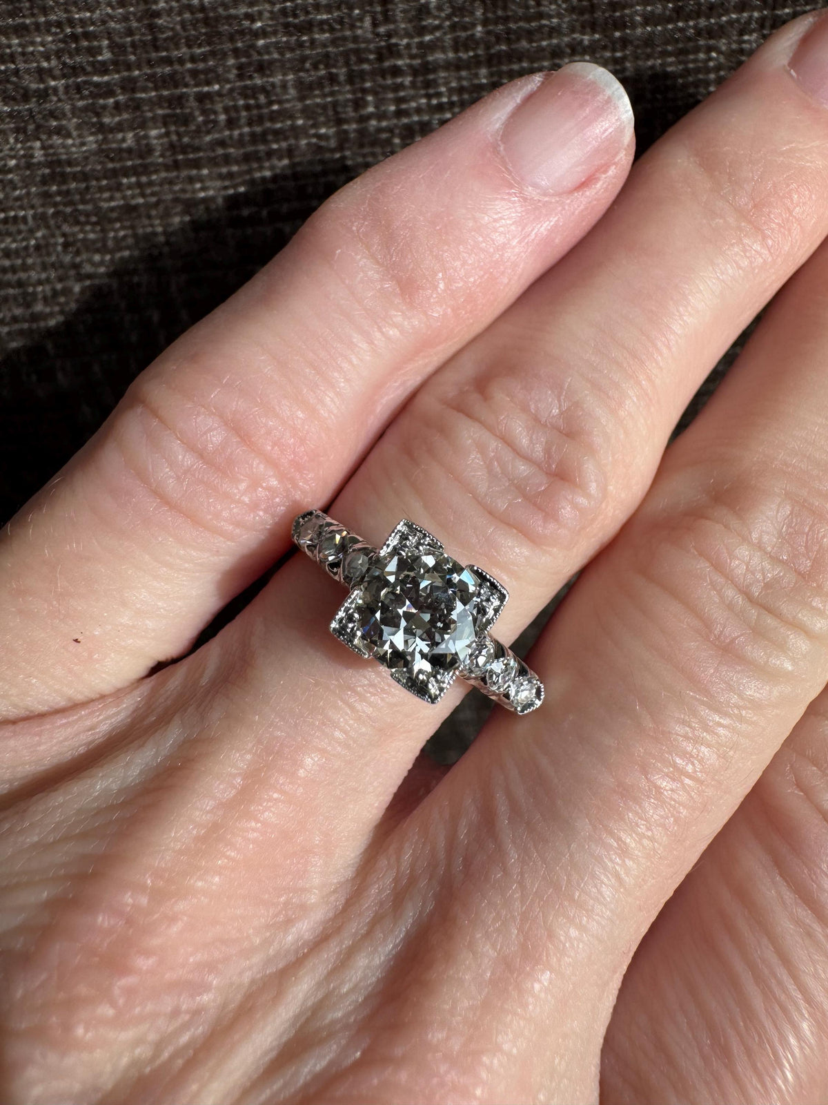 Art Deco Platinum Natural Old Mine Cut Diamond Engagement Ring GIA Certified