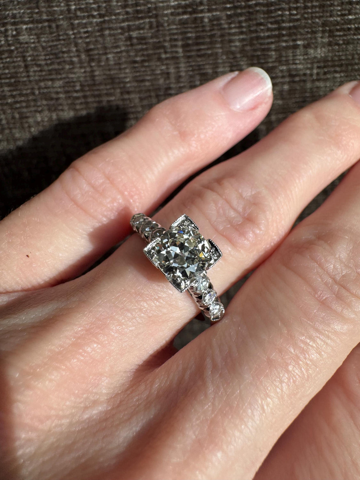 Art Deco Platinum Natural Old Mine Cut Diamond Engagement Ring GIA Certified