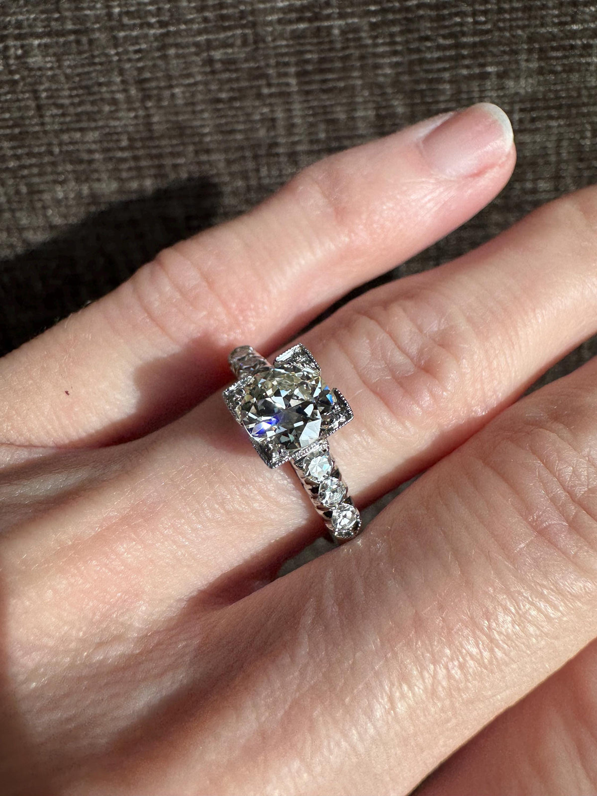 Art Deco Platinum Natural Old Mine Cut Diamond Engagement Ring GIA Certified