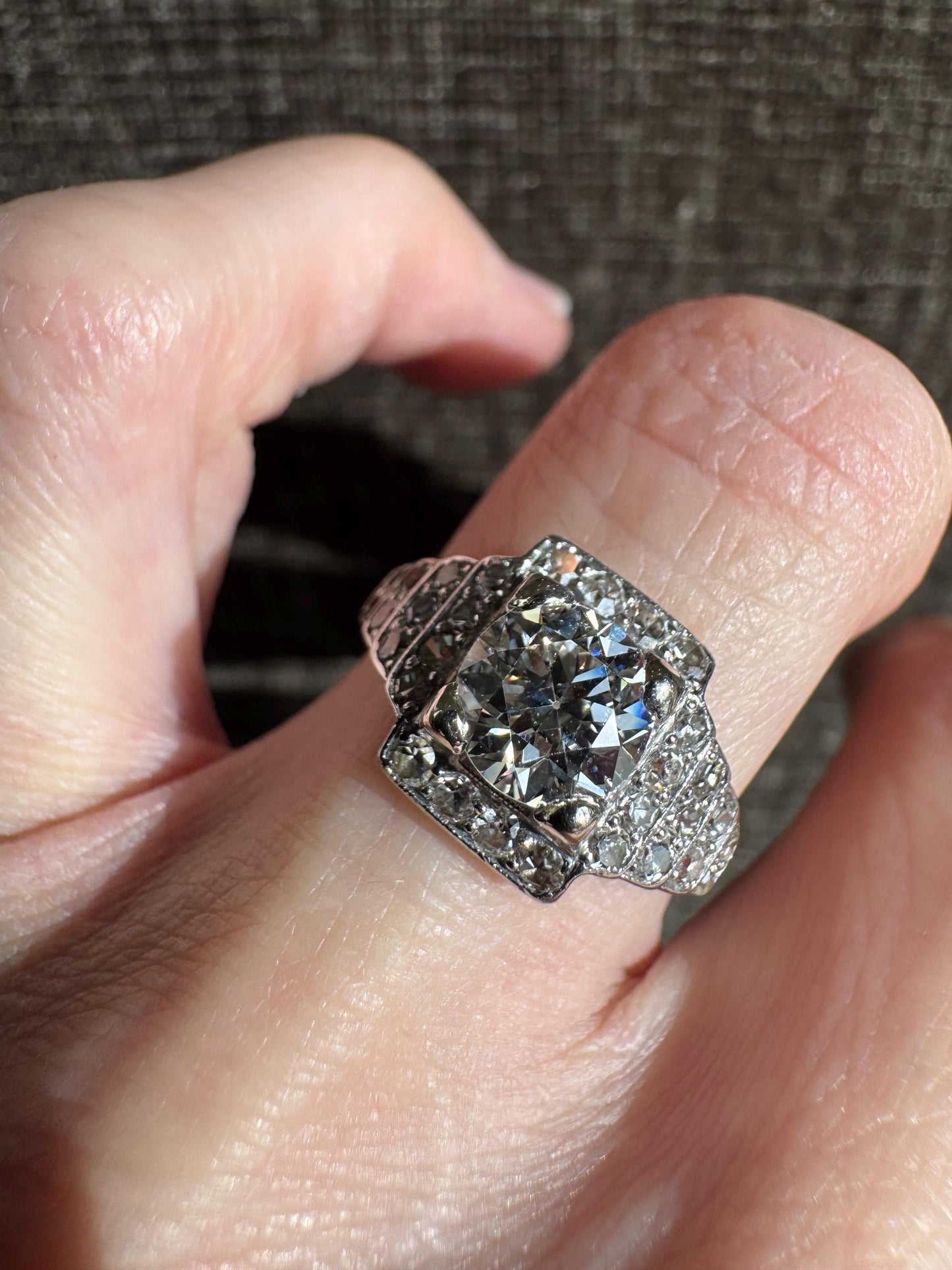 1930’s Art Deco Old European Cut Platinum Diamond Ring