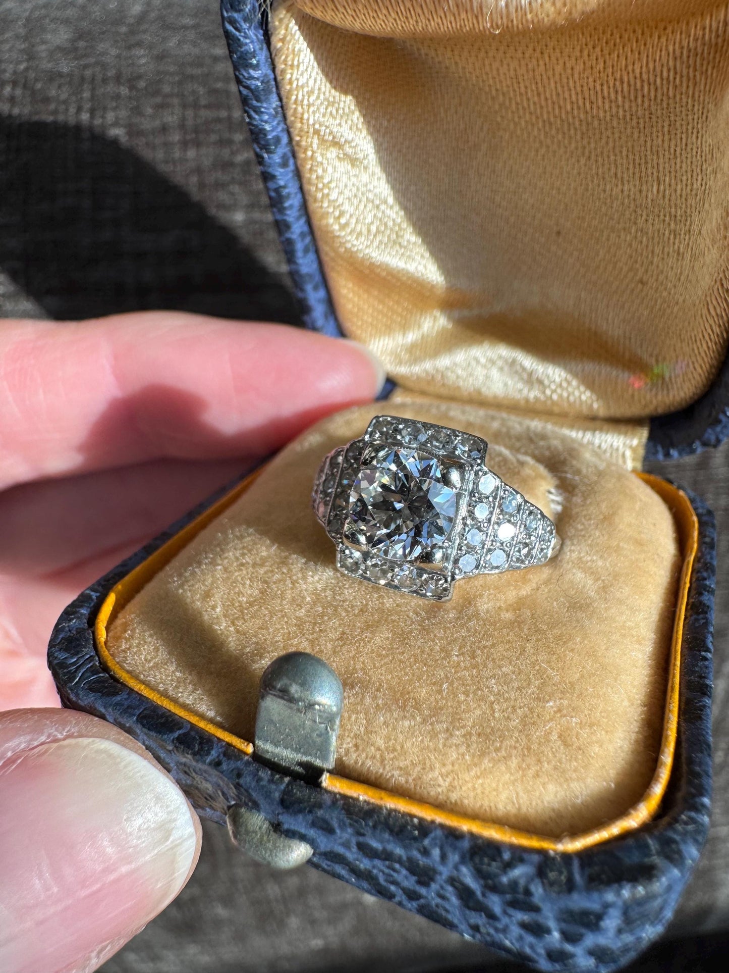 1930’s Art Deco Old European Cut Platinum Diamond Ring