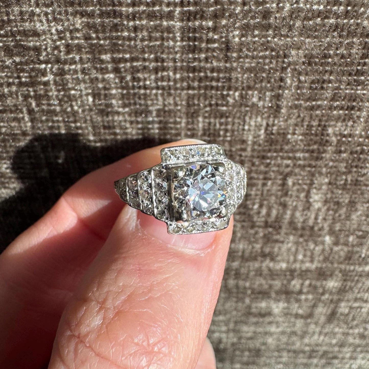 1930’s Art Deco Old European Cut Platinum Diamond Ring