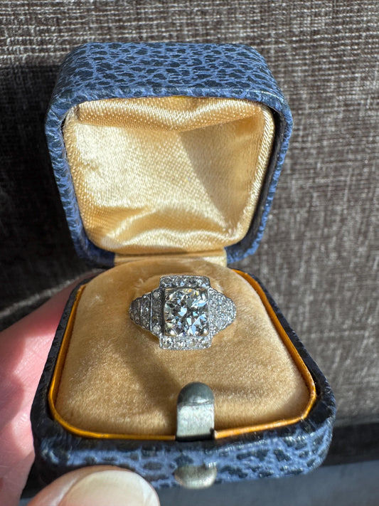 1930’s Art Deco Old European Cut Platinum Diamond Ring