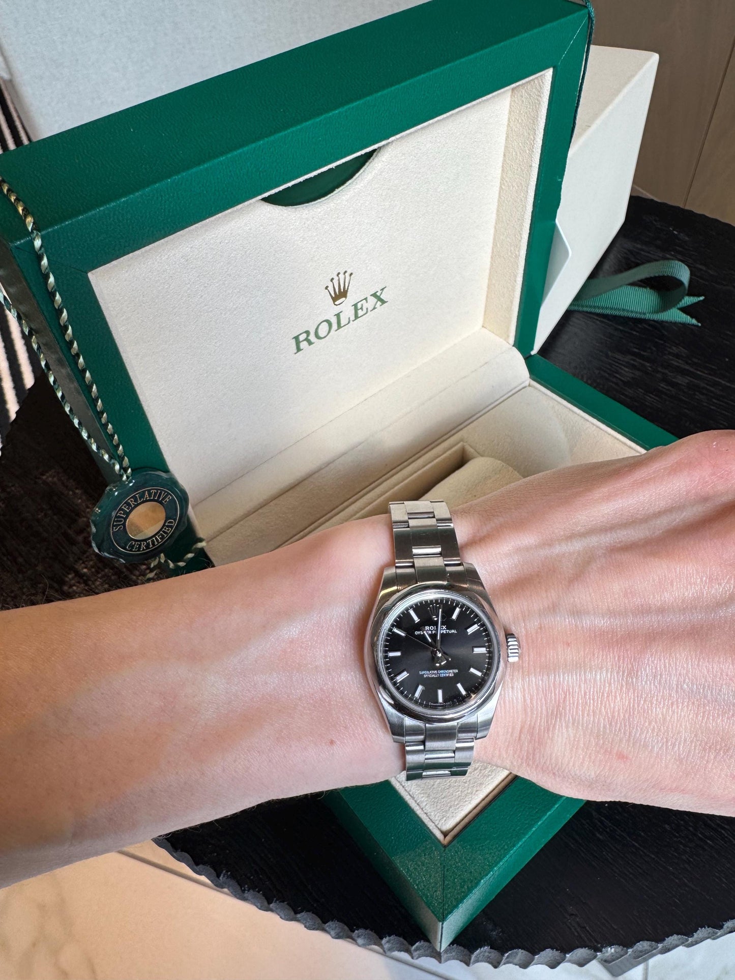 Rolex Oyster Perpetual 26mm Black Dial Stainless Steel Watch (Full Set)