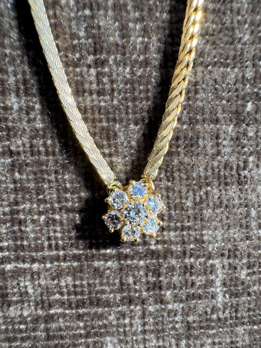 18K Solid Gold Natural Diamond Flower Cluster Necklace