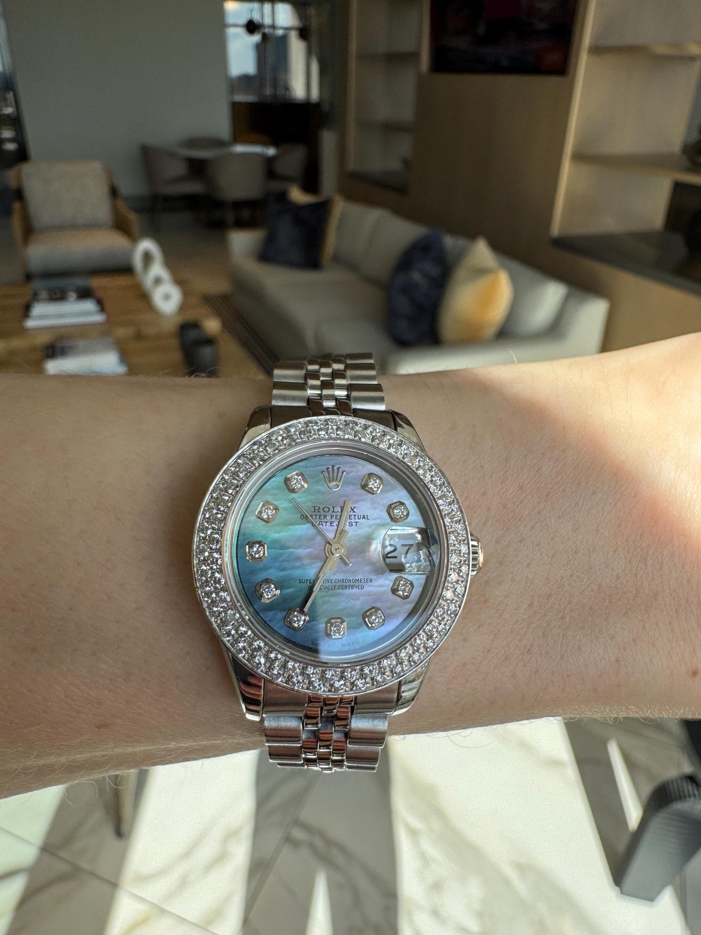 Vintage Rolex Datejust Diamond Mother of Pearl Watch | Custom Diamond Bezel Jubilee Bracelet