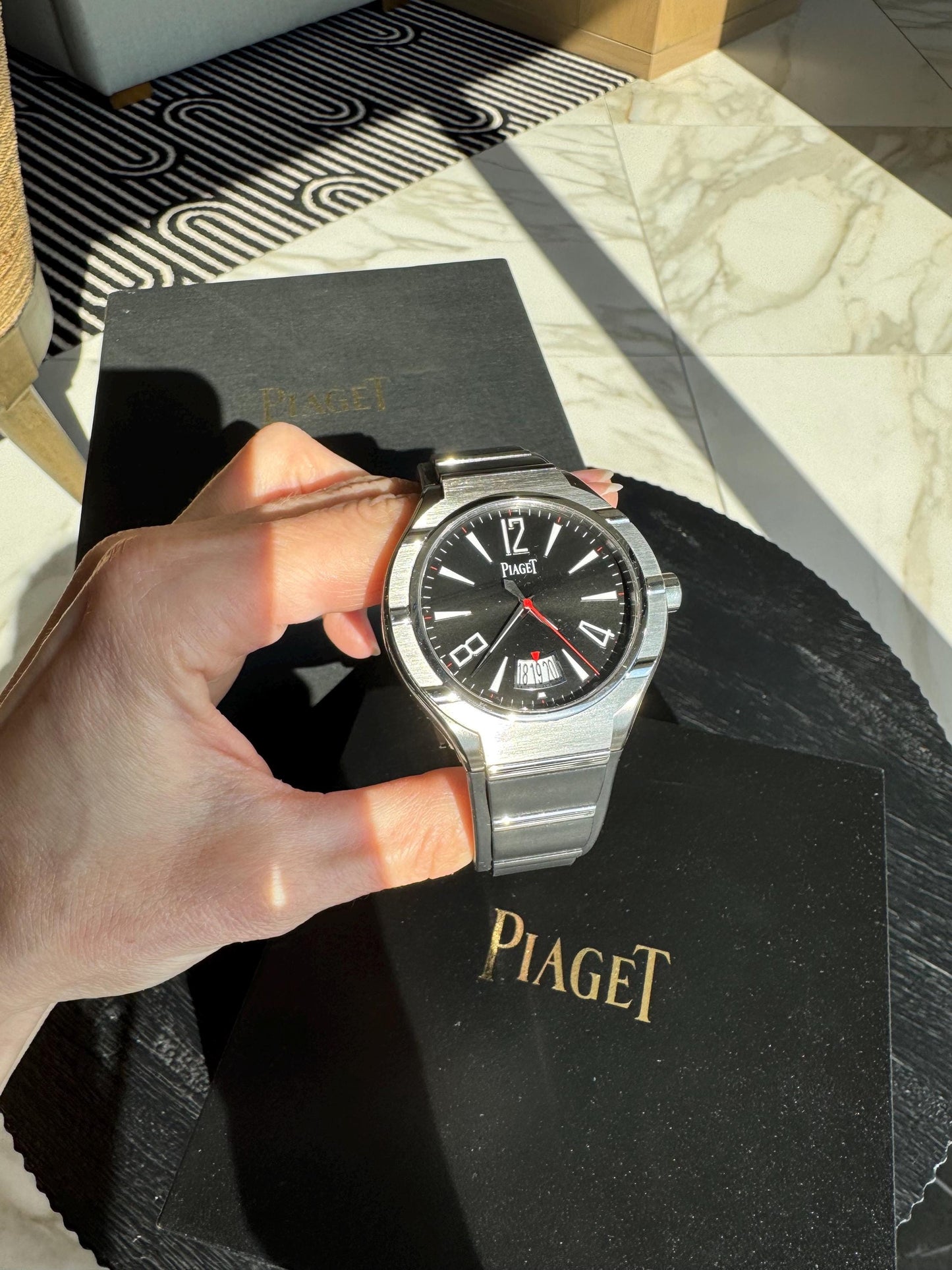 Vintage Piaget Polo FortyFive Automatic Watch | Black Dial 45mm Swiss Timepiece (Box & Papers)