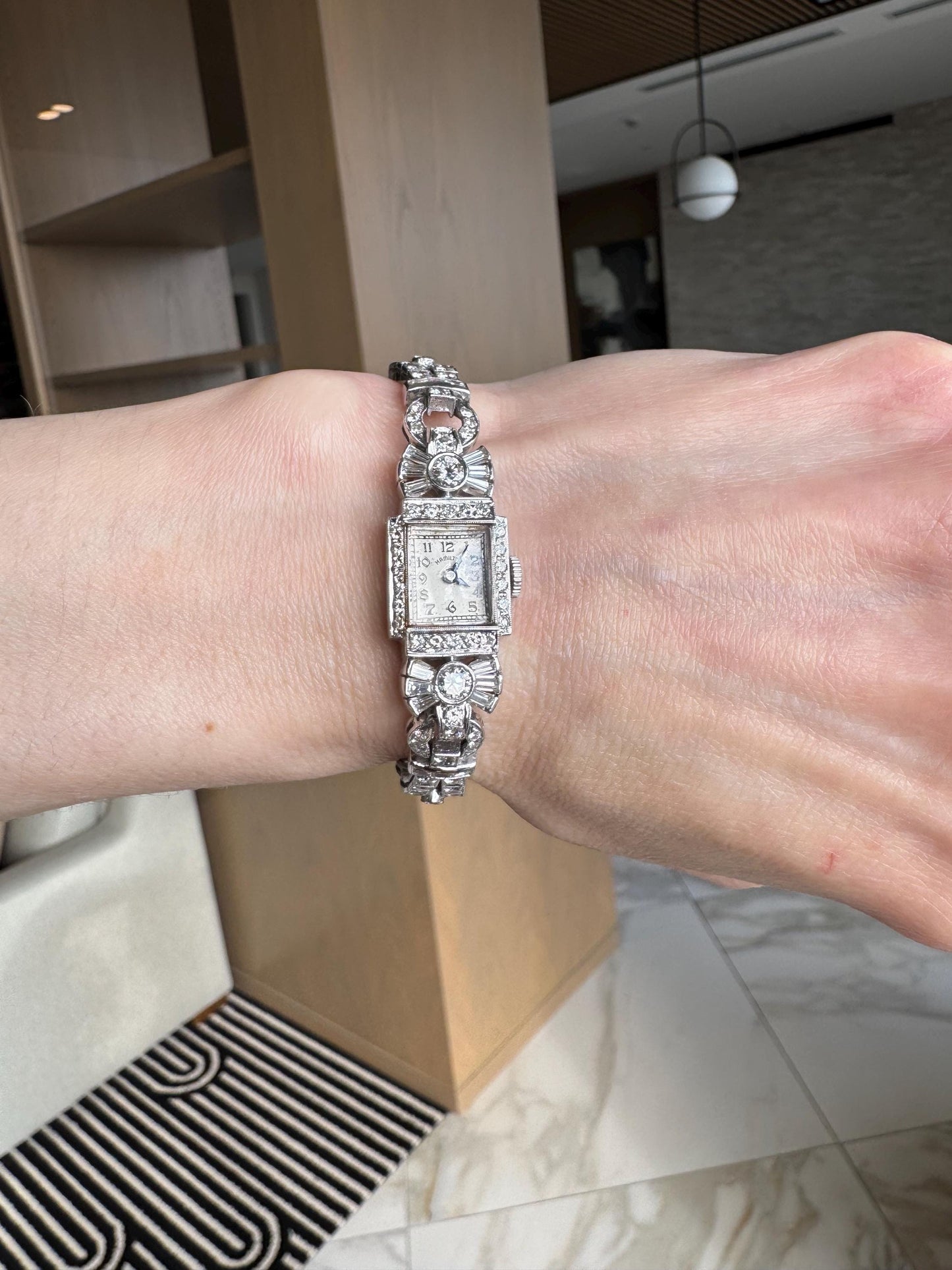 Vintage Platinum 5ctw Diamond Ladies Wristwatch, Art Deco Hamilton