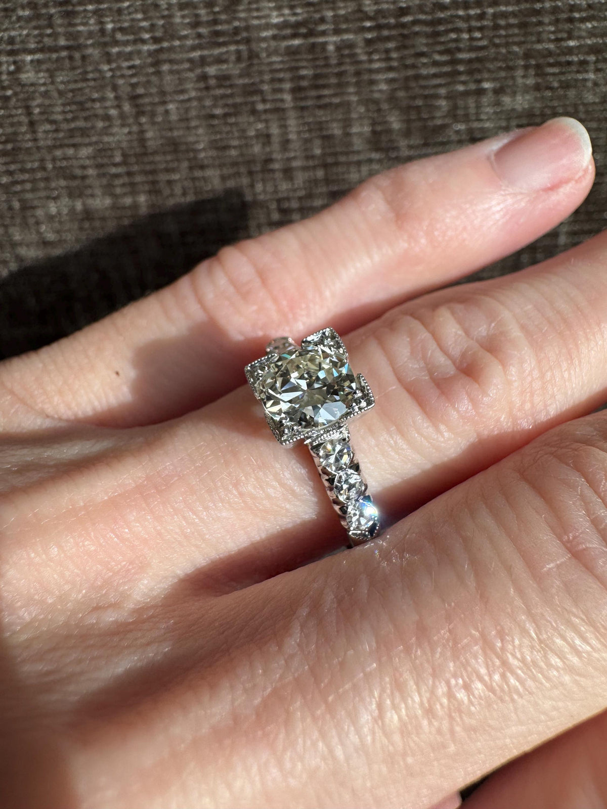 Art Deco Platinum Natural Old Mine Cut Diamond Engagement Ring GIA Certified