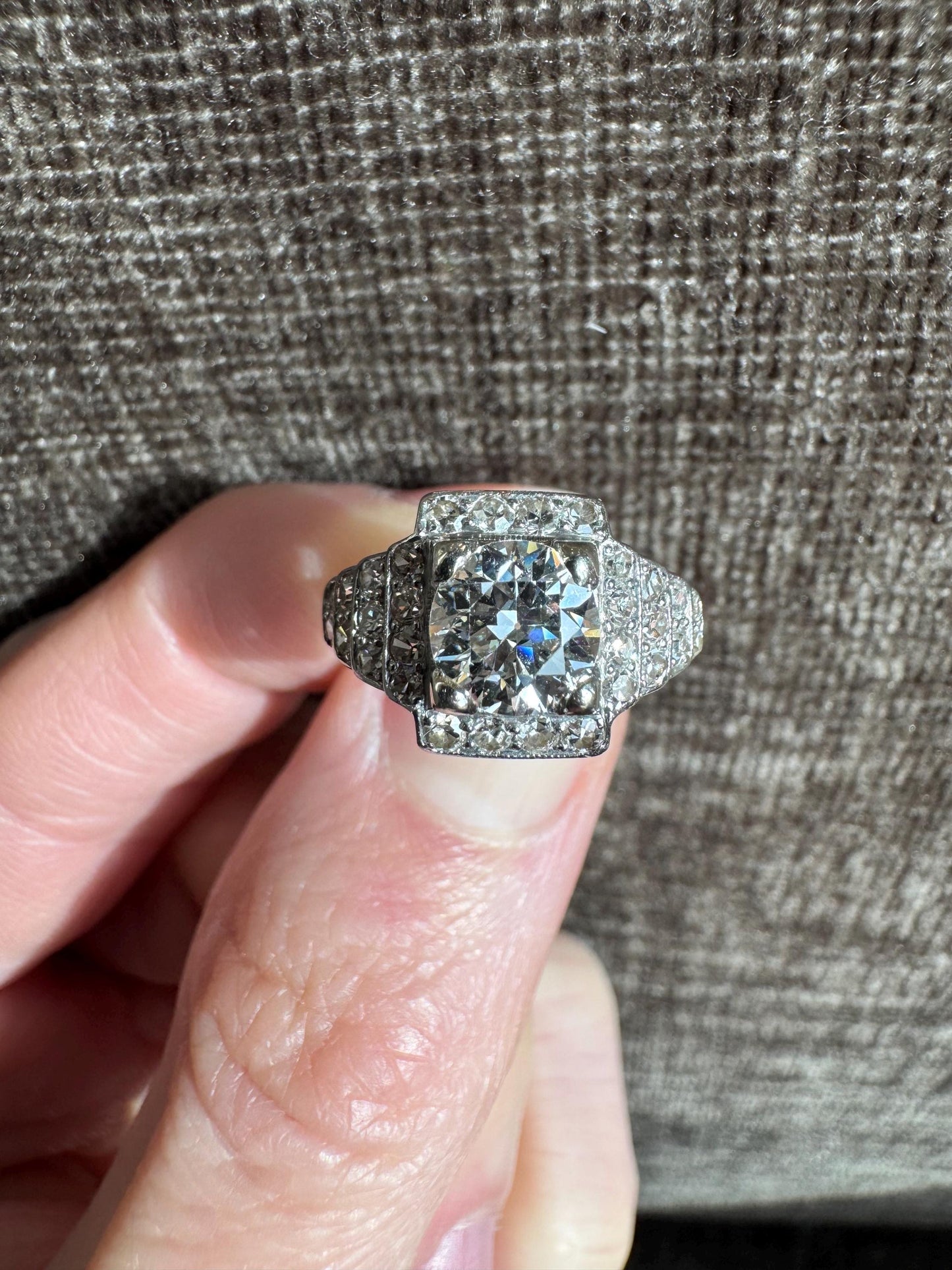 1930’s Art Deco Old European Cut Platinum Diamond Ring