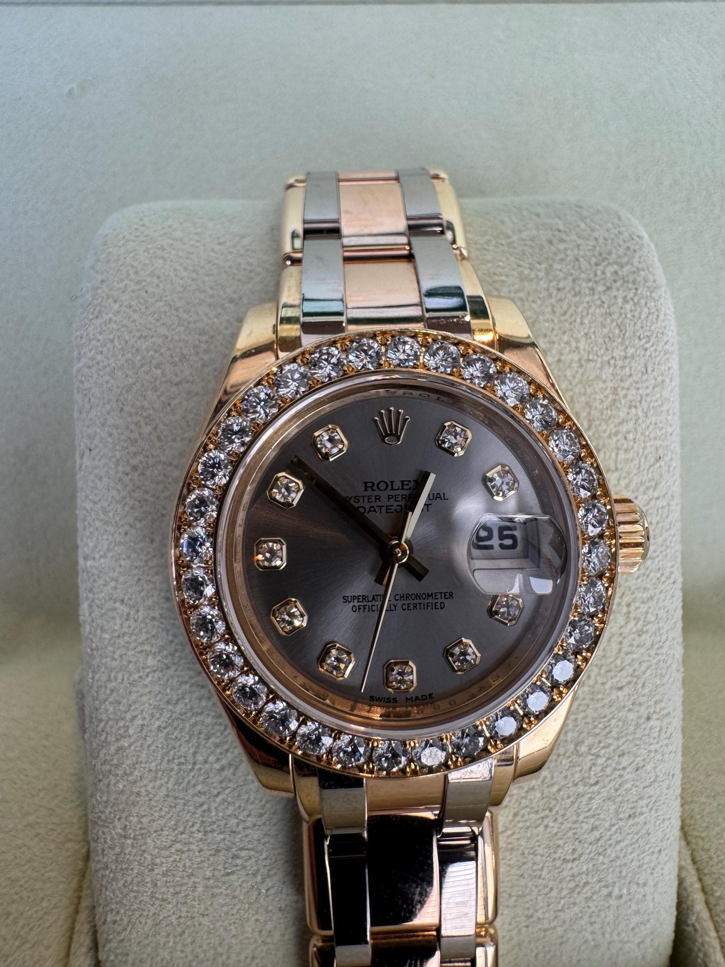 Rolex Pearlmaster Masterpiece 29mm Tridor Gold Diamond Watch Ref 80298